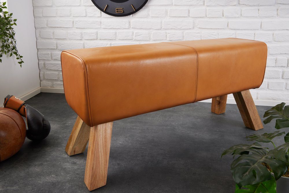 riess-ambiente Sitzbank TURNBOCK 100cm cognac / natur (Einzelartikel, 1-St), Wohnzimmer · Massivholz · Echtleder · Retro Design