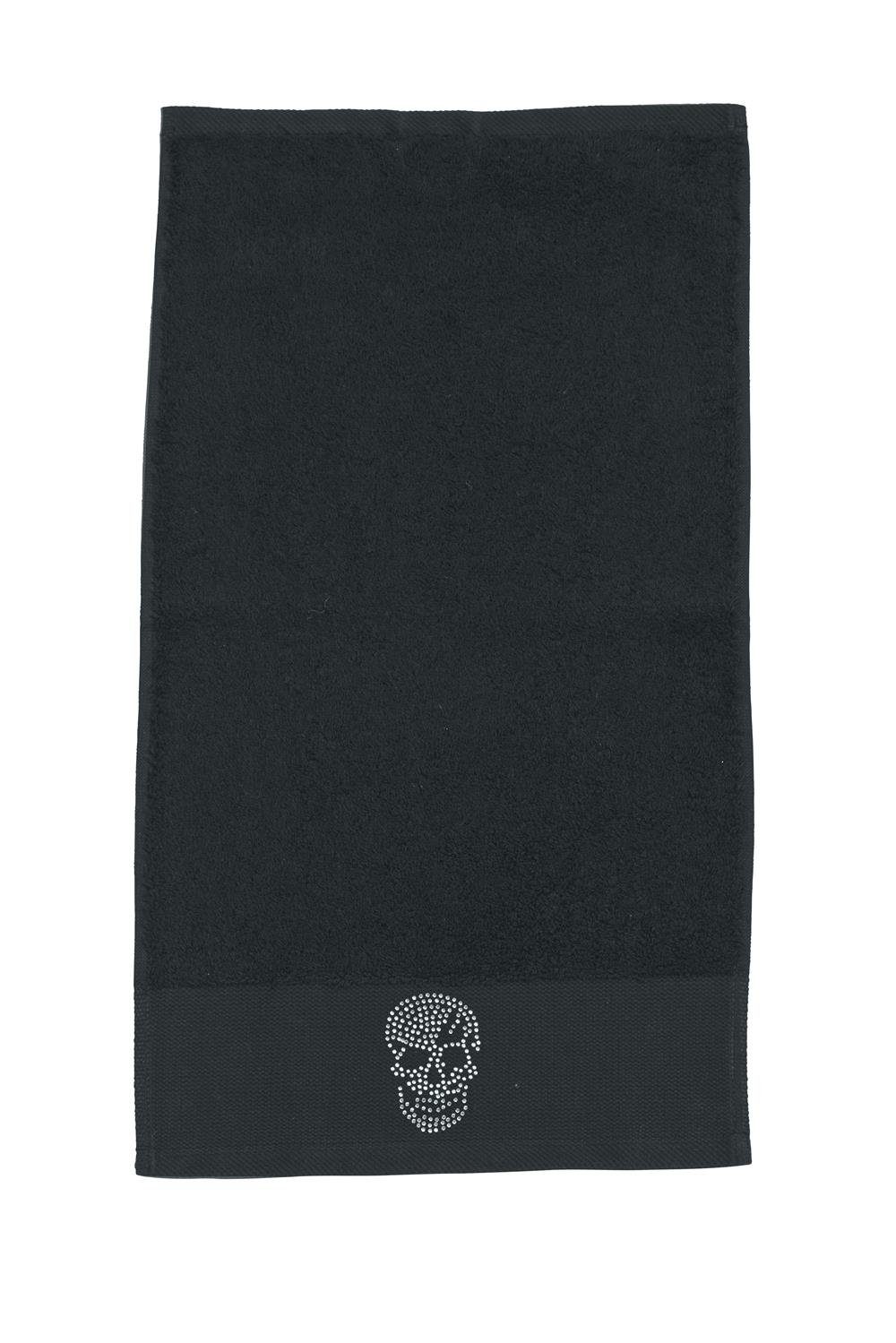 Handtuch fürs Totenkopf Strasssteine done.® Skull orange difference Bad, Baumwolle Applikation (1-St), the 50x100cm Totenkopf Handtuch schwarz