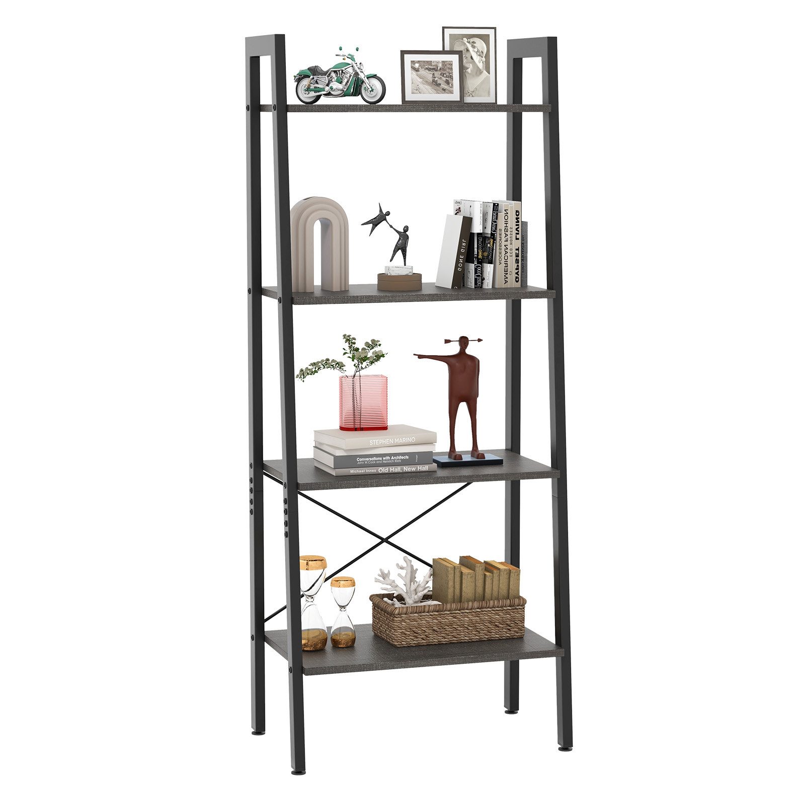COSTWAY Bücherregal, stehend, 4 Ebenen, Metallrahmen, günstig online kaufen