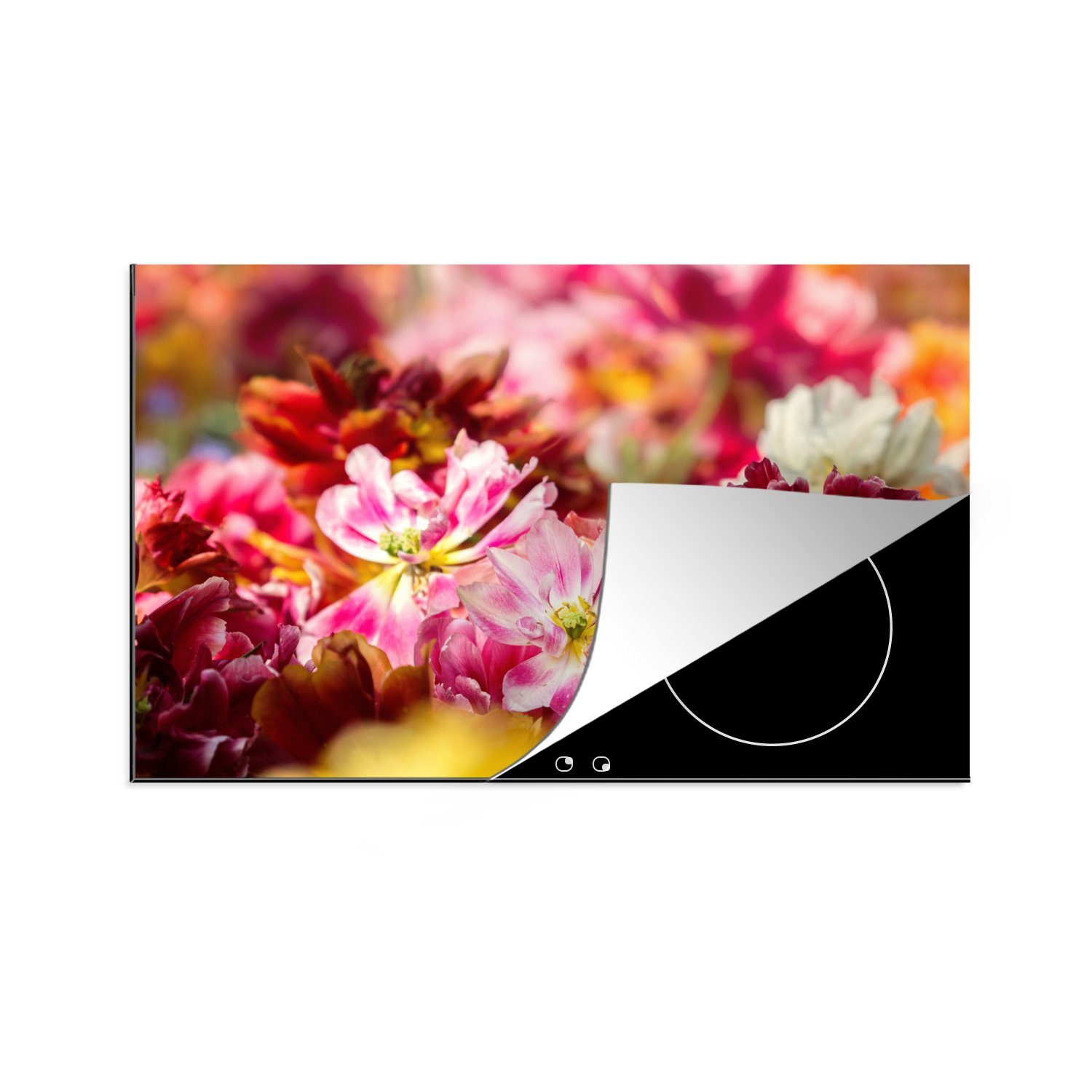 MuchoWow Herdblende-/Abdeckplatte Mehrfarbige Tulpen, Vinyl, (1 tlg), 81x52 cm, Induktionskochfeld Schutz für die küche, Ceranfeldabdeckung