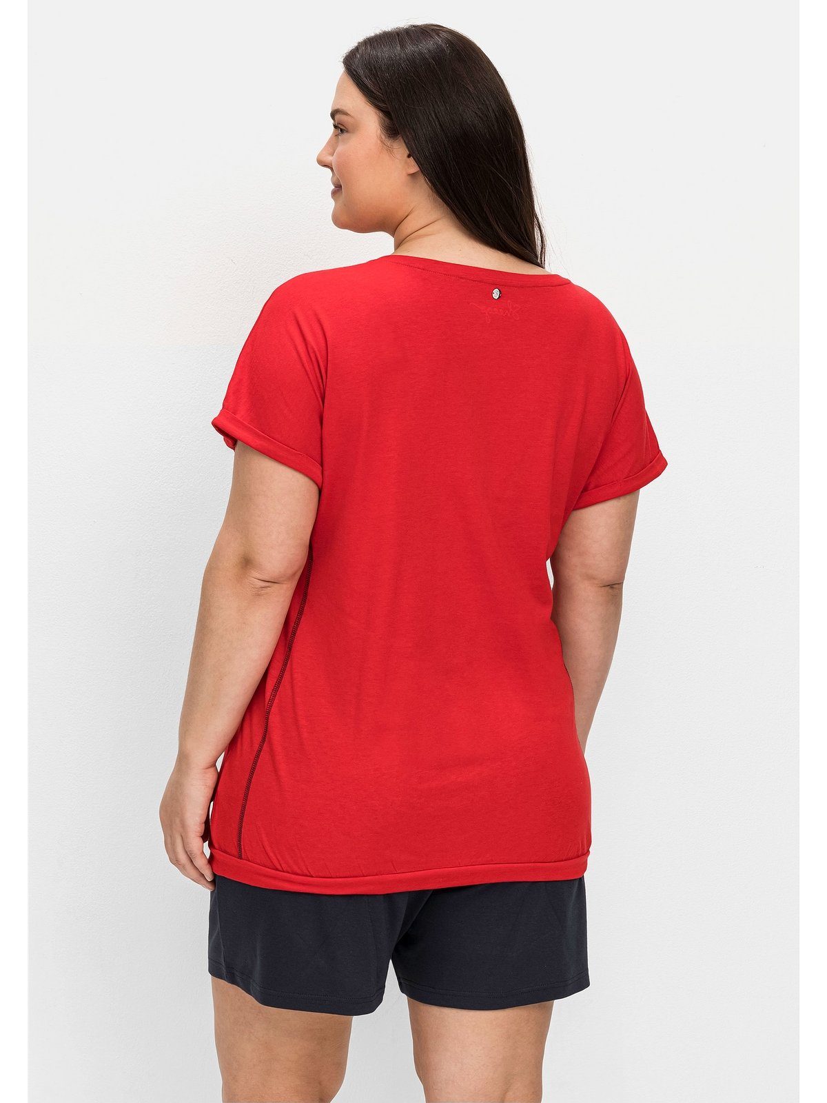 V-Ausschnitt, Schulter überschnittene Saumbund, mit Große T-Shirt elastischem Sheego Größen Abgerundeter