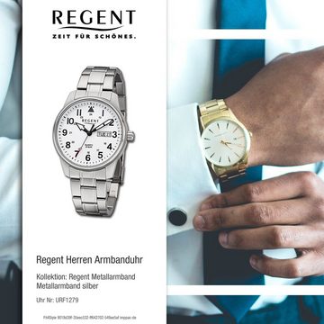Regent Quarzuhr Regent Herren Armbanduhr Analog, Herren Armbanduhr rund, extra groß (ca. 40,5mm), Metallarmband