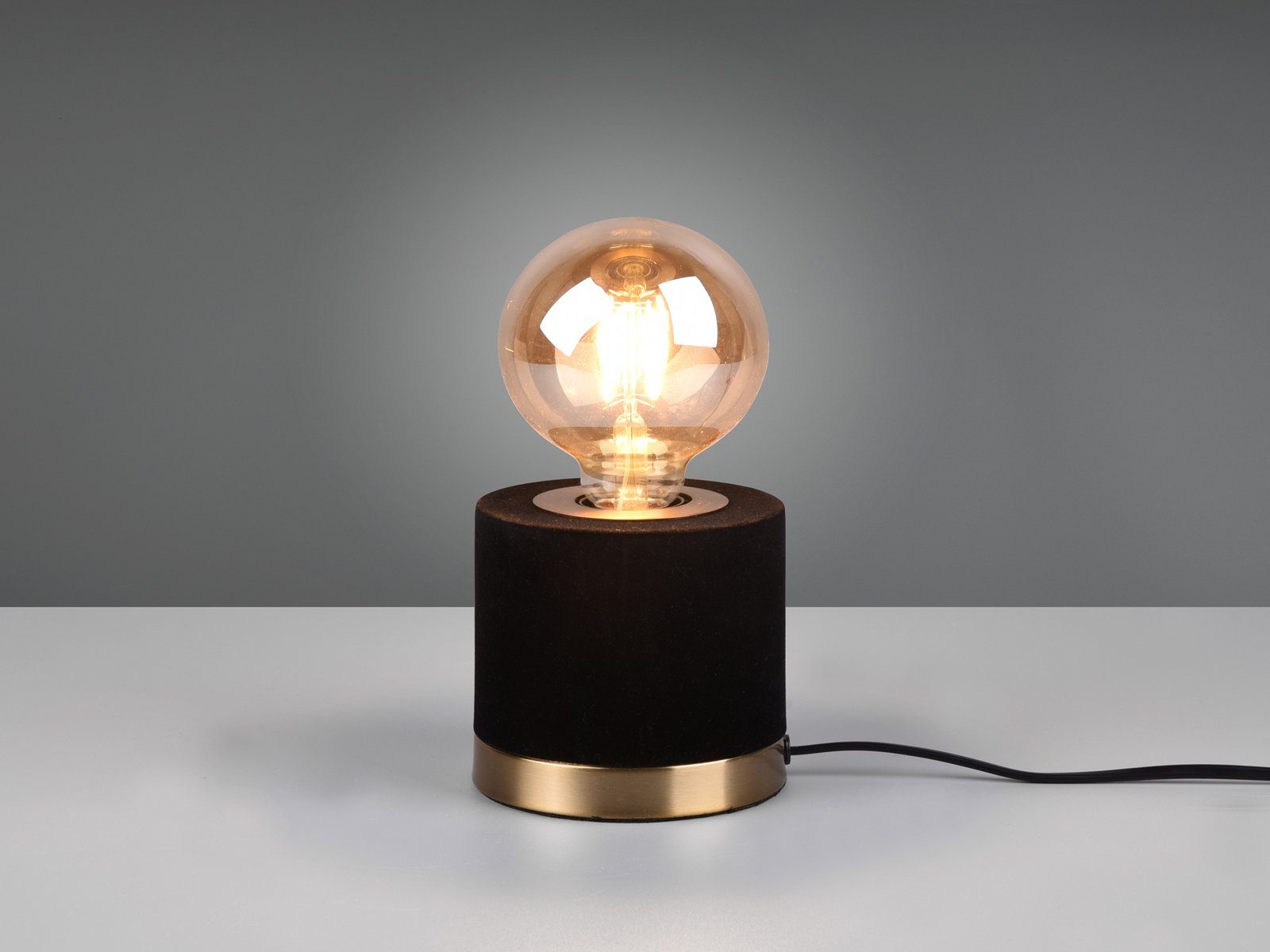 LED Samt Vintage Gold, Höhe Fensterlampe Warmweiß, klein-e 11cm meineWunschleuchte Lampenschirm Nachttischlampe, Schwarz wechselbar, LED