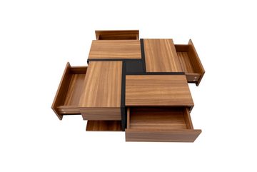 MODFU Couchtisch mit versteckten Schubladen (einzigartige Farbabstimmung und Liniendesign), Beistelltisch mit geometrische Design
