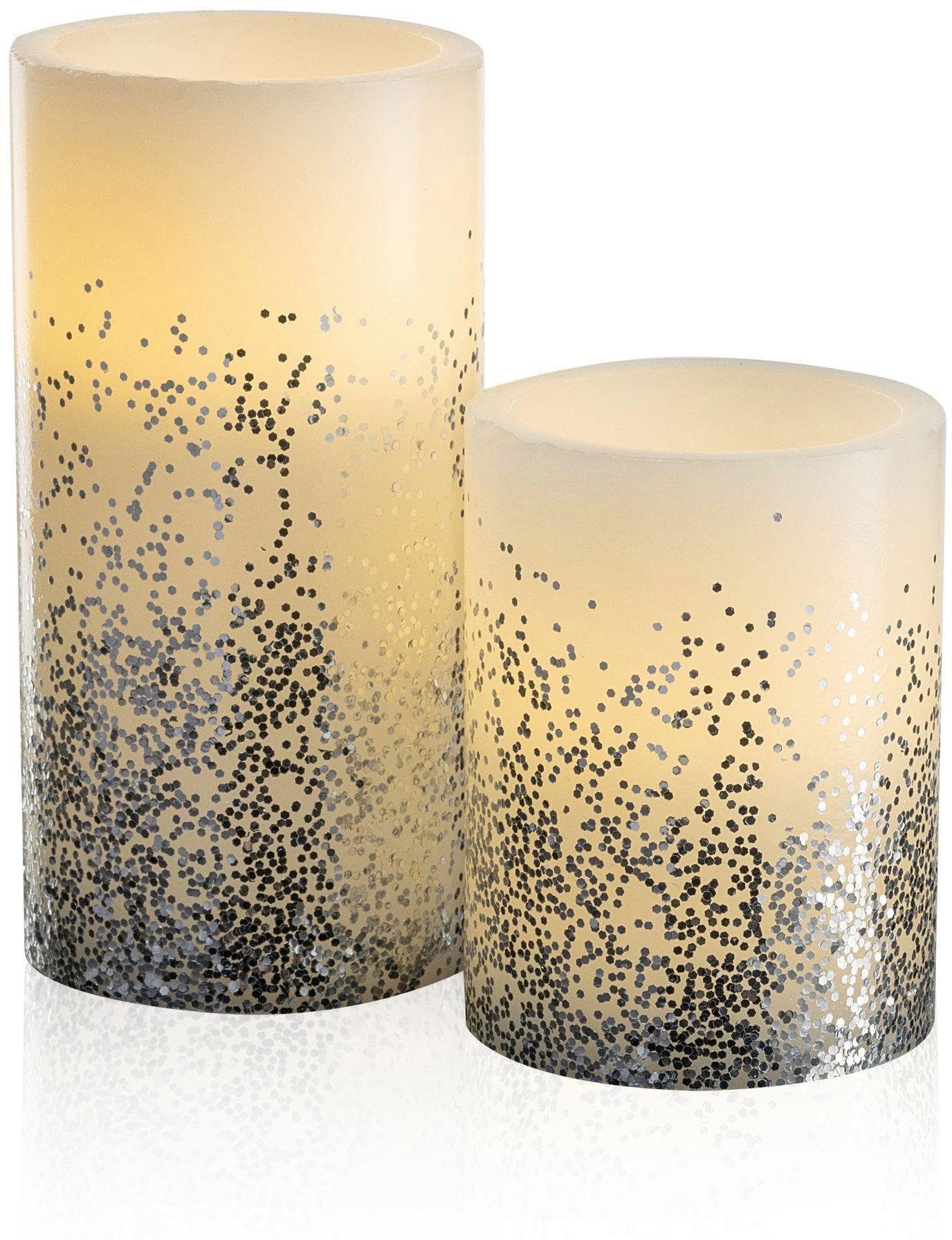 Pauleen LED Dekolicht LED-Kerze Glowing Glitter Candle, 2er Set, Warmweiß
