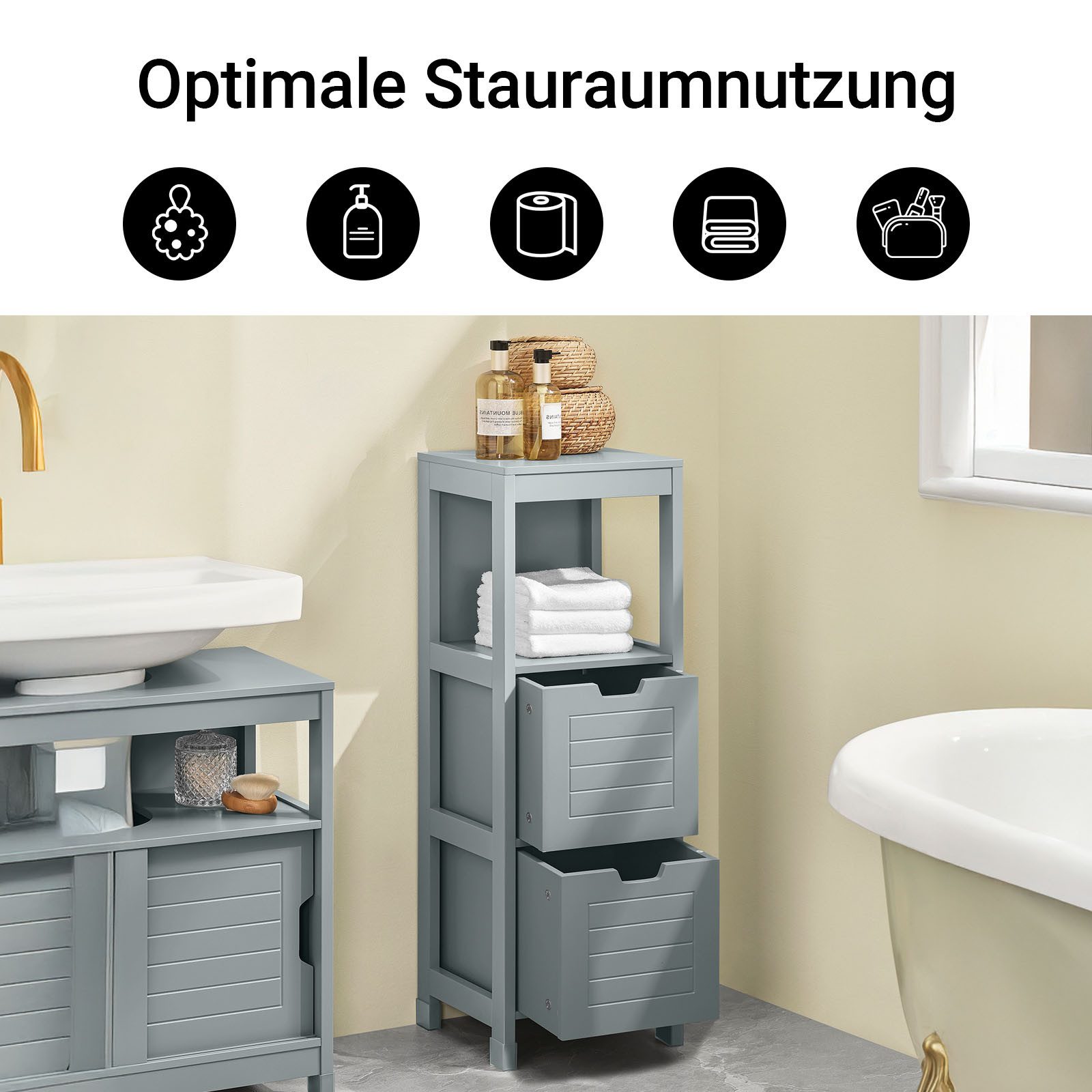 SoBuy Midischrank FRG127, Badezimmerregal mit 2 Körben Badschrank schmal Ba günstig online kaufen