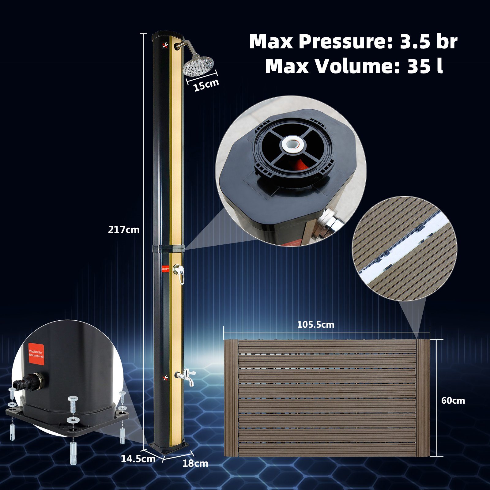 CCLIFE Gartendusche Solardusche mit Bodenplatte 35 40L Solar