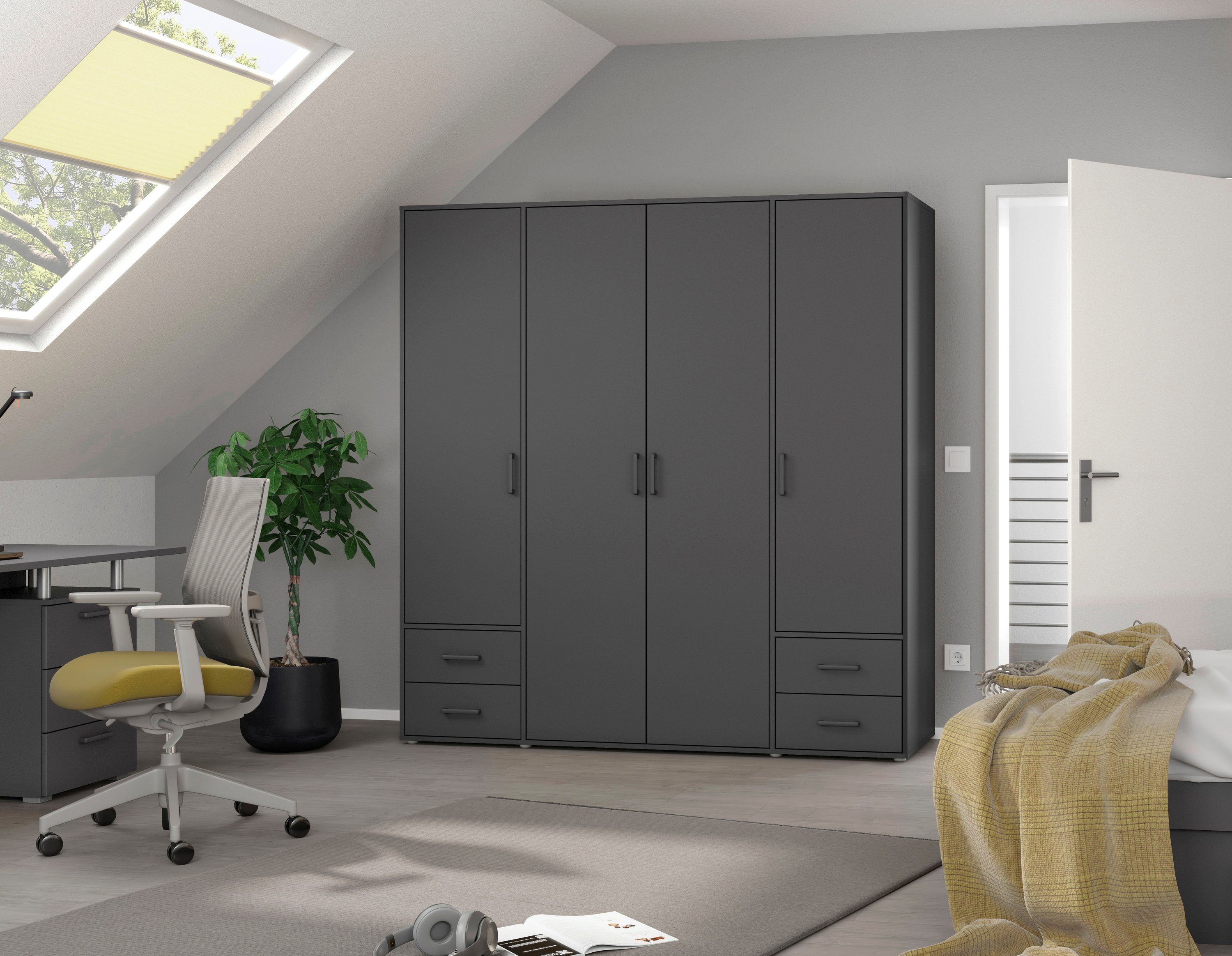 rauch Drehtürenschrank Kleiderschrank Schrank Garderobe Wäscheschrank VOYAGER (in 3 verschiedenen Ausstattungen BASIC/CLASSIC/PREMIUM) mit 2 modernen Griffvarianten, mit Außenschubladen MADE IN GERMANY