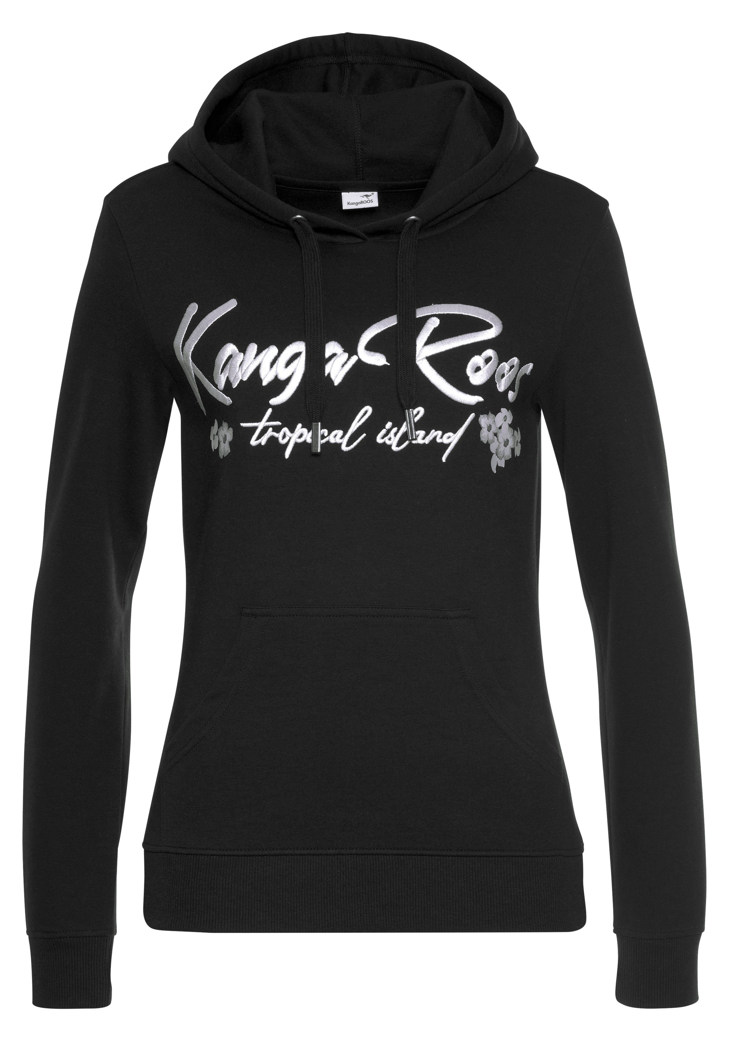 KangaROOS Kapuzensweatshirt Mit Stickerei und Hoodie Loungeanzug, schwarz Blumendruck