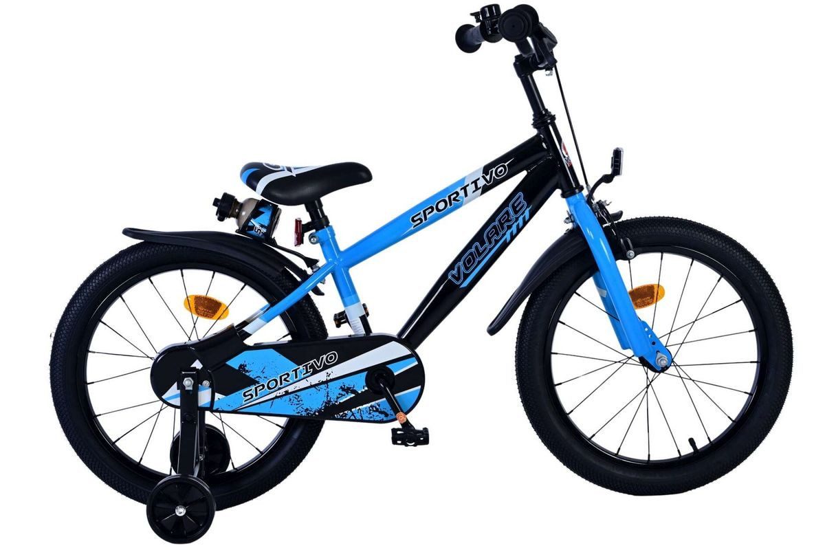 Volare Kinderfahrrad 18 Zoll Kinder Fahrrad Kinderfahrrad MTB Rad Bike Sportivo Blau 51862, 1 Gang, Rücktritt, Seitenständer, Schutzbleche, Trinkflasche, Kettenschutz