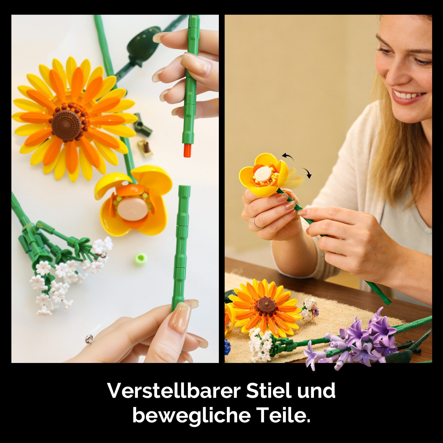 Esun Klemmbausteine Blumen 16 Wildblumen Set Blumenstrauß Bausteine 1183 St Spielbausteine, (Set, 1183 St., Komplettset), Geschenk für Frauen Männer Kinder Erwachsene