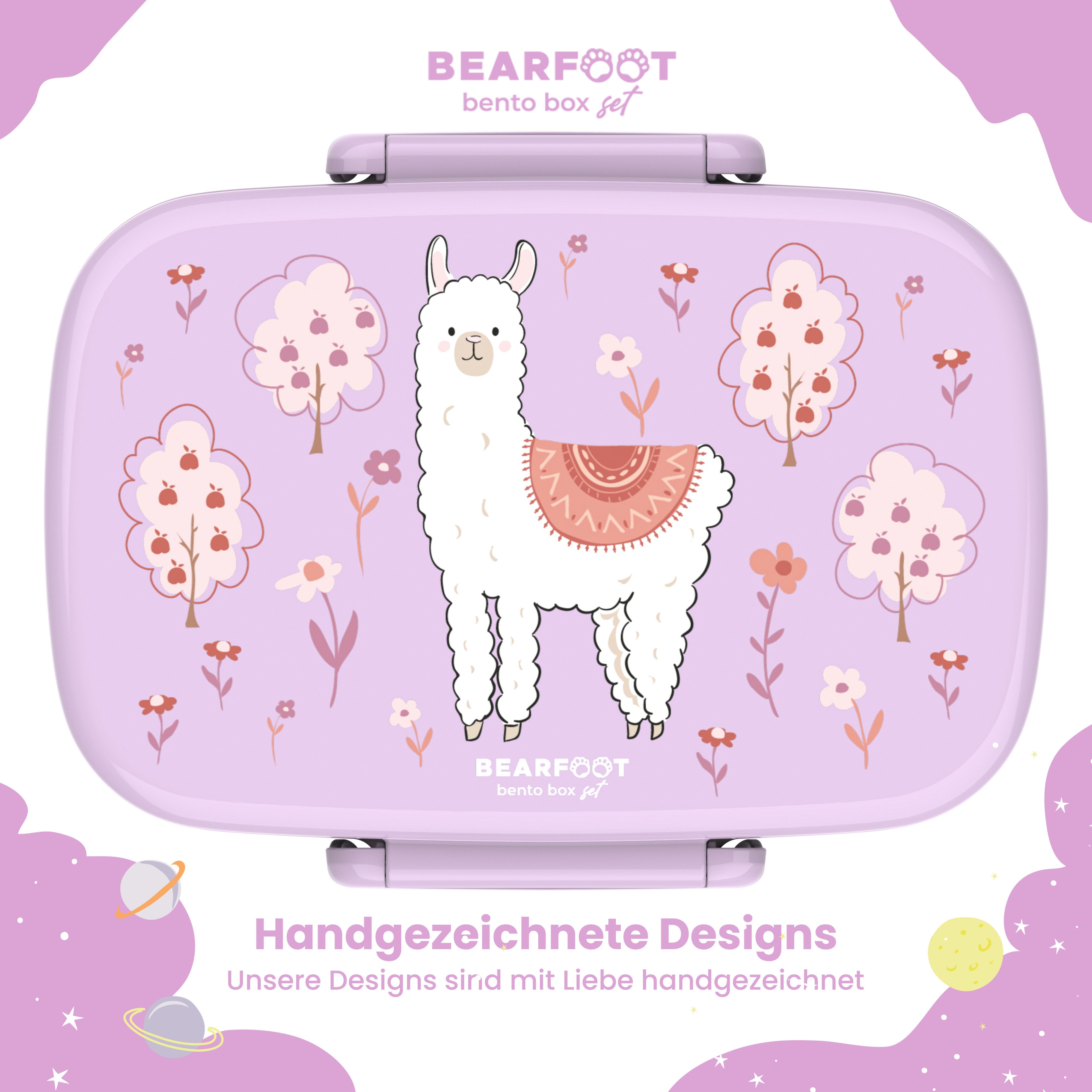 BEARFOOT Lunchbox Brotdose Kinder mit Fächern, leicht & auslaufsicher - Lama, Kindergarten und Schule - Mädchen und Jungen, Vesperbox, Snackbox