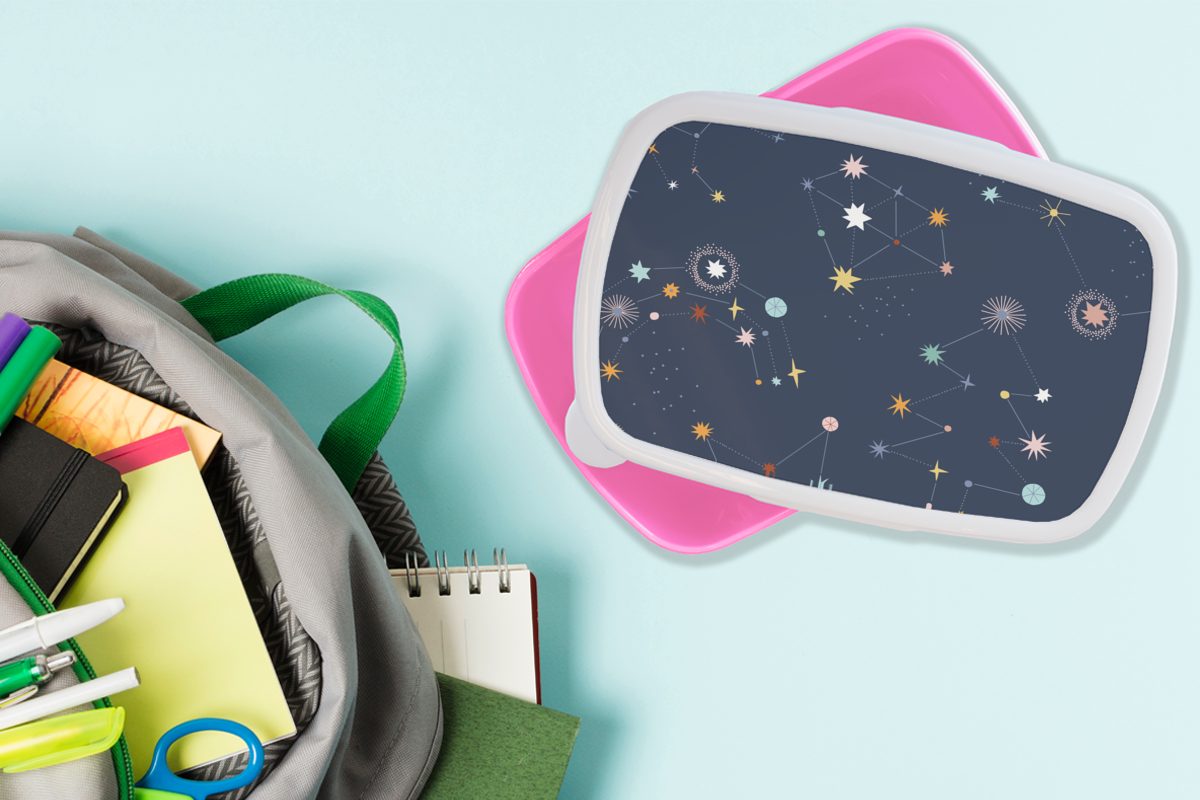Brotdose Lunchbox Kunststoff für rosa Snackbox, Kinder, - Kunststoff, - Erwachsene, Mädchen, Brotbox MuchoWow Sterne Weltraum, Kinder (2-tlg),