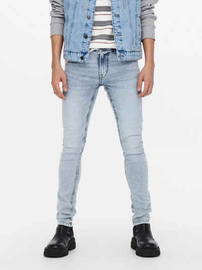 ONLY & SONS Slim-fit-Jeans »Skinny Fit Jeans Basic Denim Hose ONSWARP Stretch Tapered Trousers« (1-tlg) 3964 in Hellblau