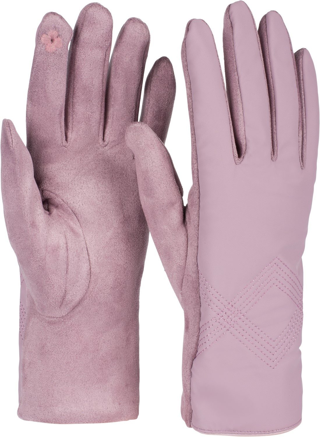styleBREAKER Fleecehandschuhe Touchscreen Handschuhe Zick-Zack bestickt (1-St)