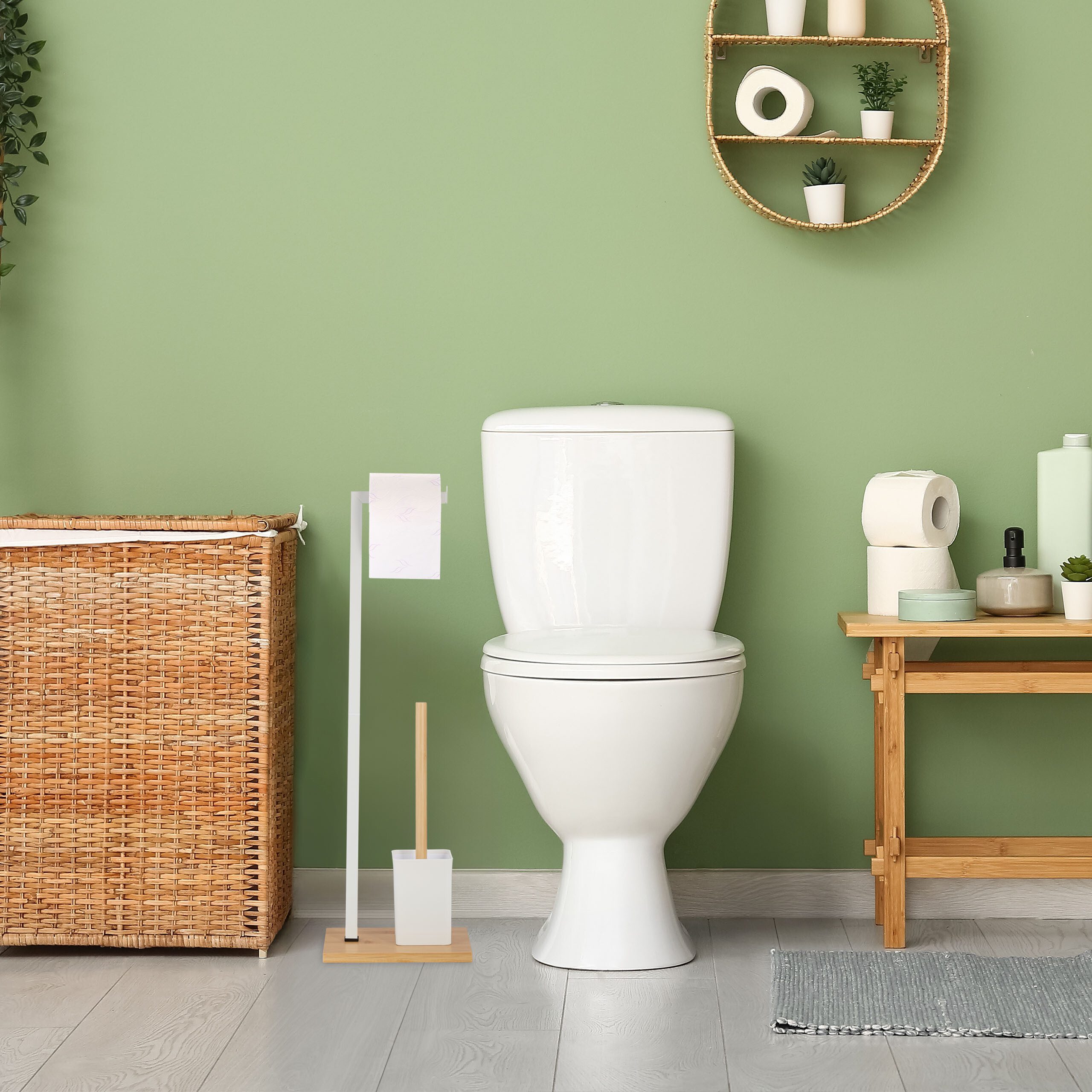 relaxdays WC-Garnitur aus Bambus & Edelstahl, günstig online kaufen