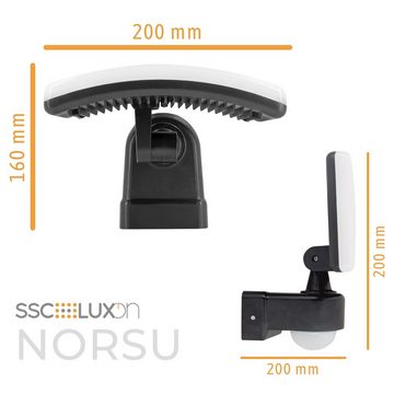 SSC-LUXon LED Aufbaustrahler NORSU Wand LED Außenlampe Bewegungsmelder hell & schwenkbar 29W 230V, Neutralweiß