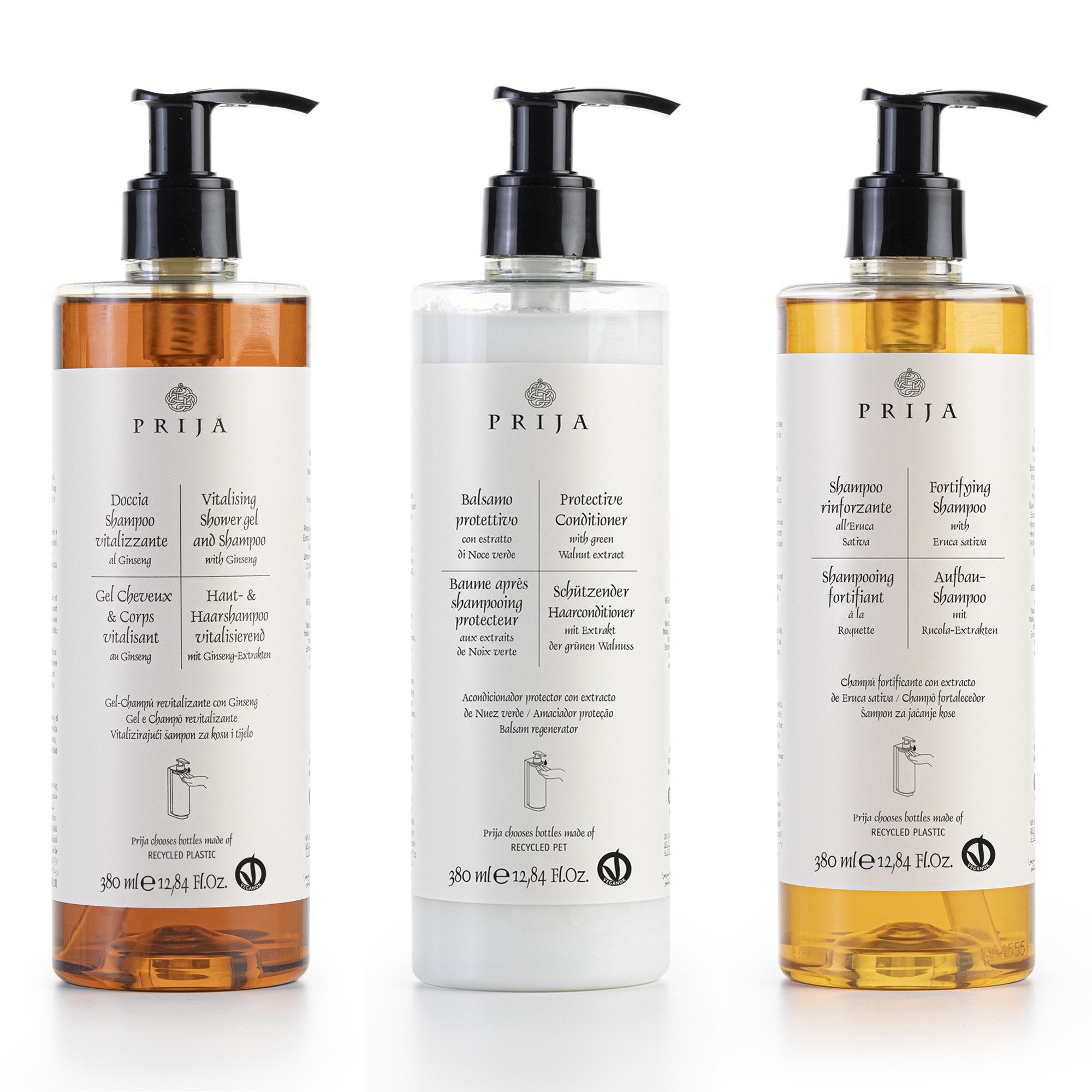 PRIJA Haarpflege-Set PRIJA 3x380ml Haarshampoo, Aufbaushampoo, Pflegespülung Ginseng, 1-tlg.