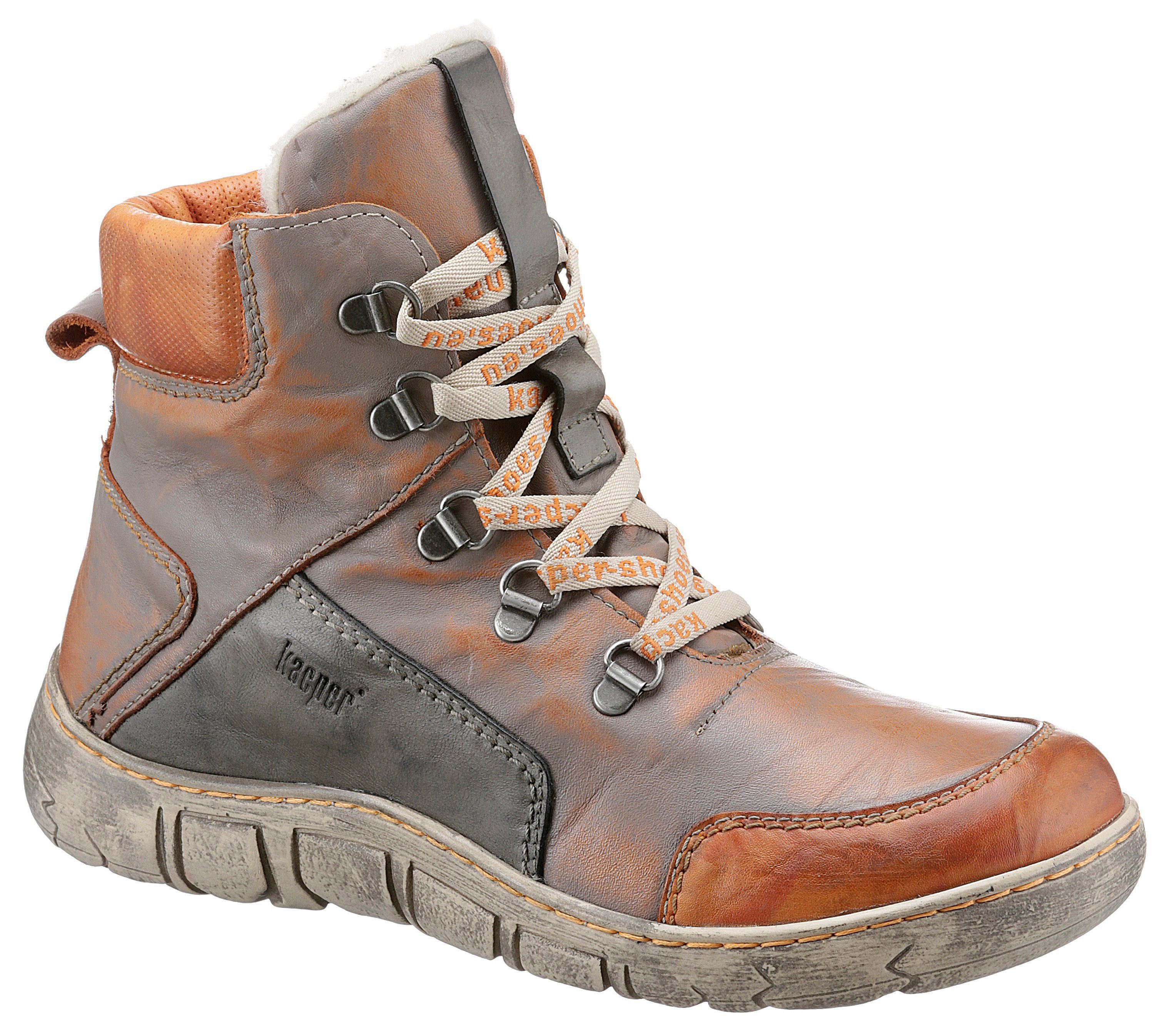 KACPER Winterboots mit modischer Bergsteiger Schnürung orange-taupe-used