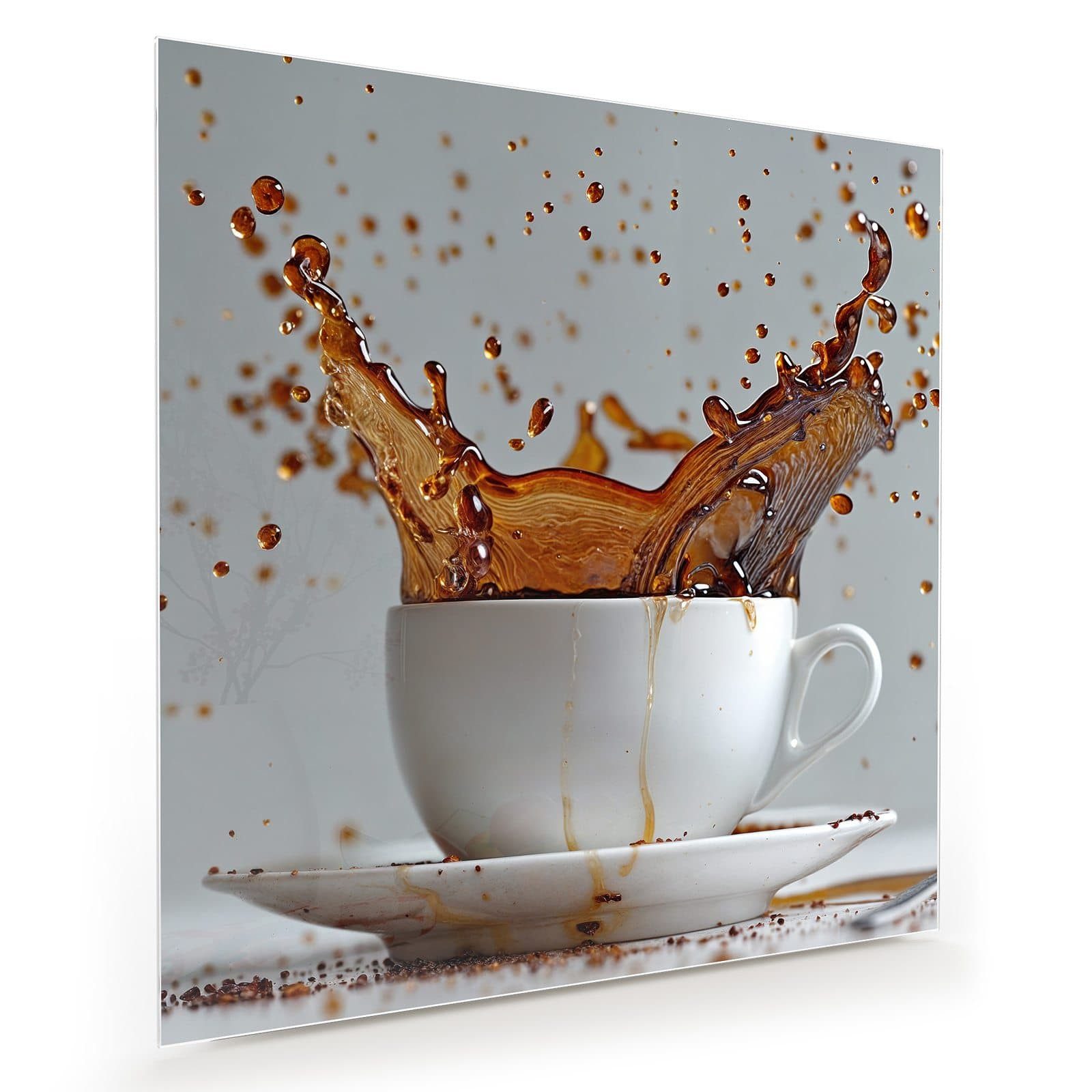 Glasbild Wandbild Quadratisch Kaffeeexplosion mit Aufhängung