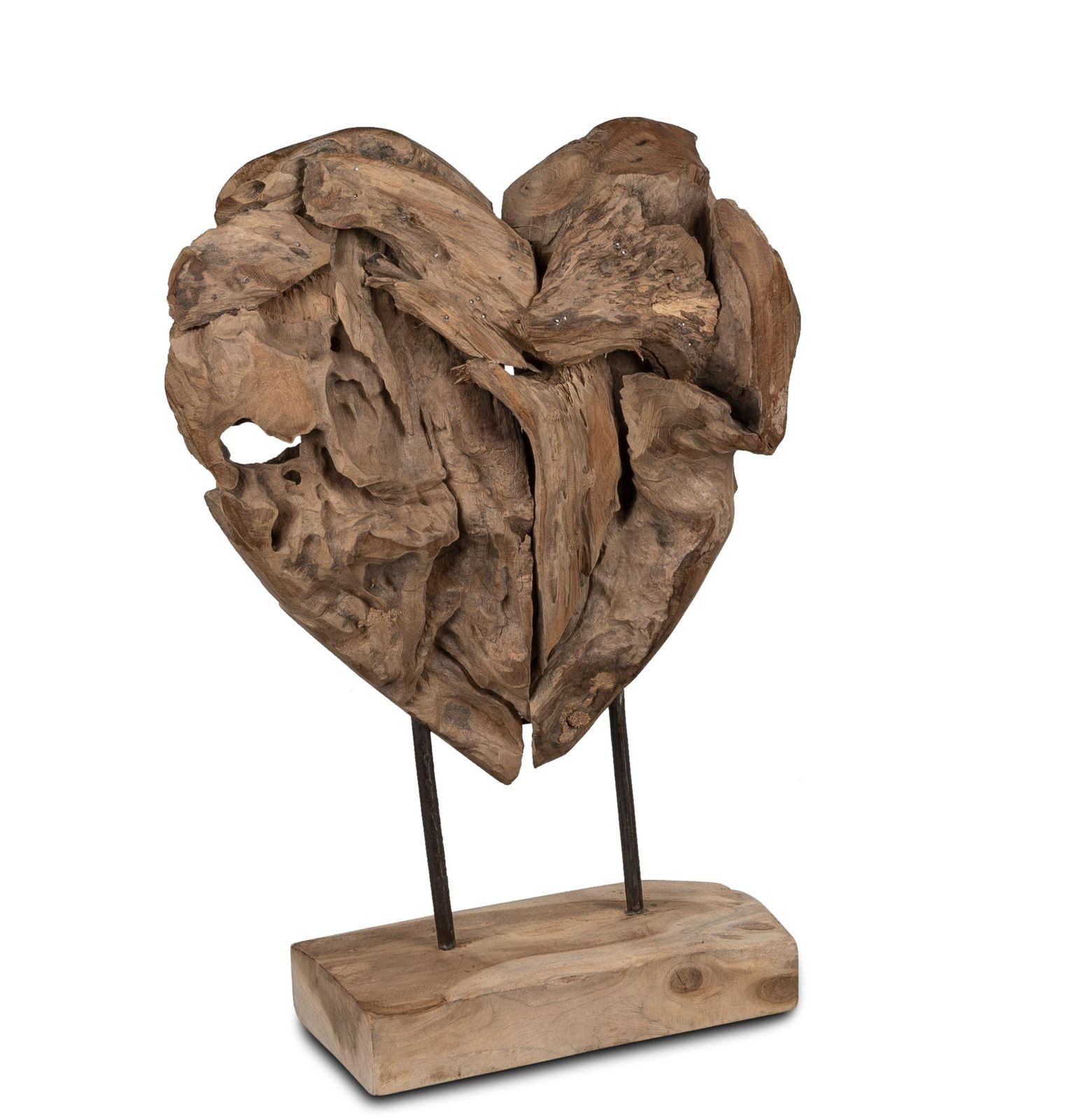 formano Skulptur Objekt Herz Holz Skulptur aus massivem Teakholz 40 cm auf Standfuß