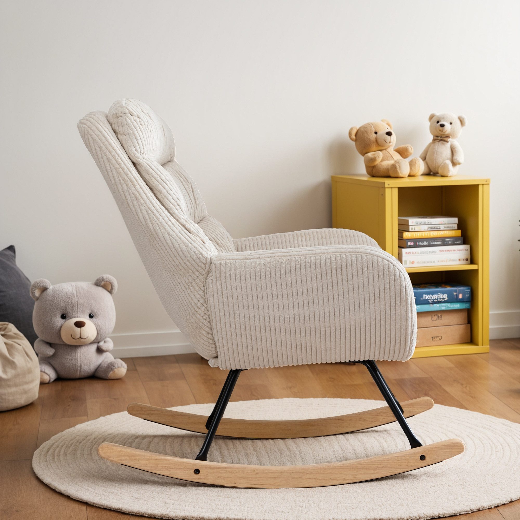 OKWISH Schaukelstuhl geräuschlose Schwingbewegung, hoher Rückenlehne (Wohnzimmersessel, Relaxsessel, Swingsessel, 1 St), Ergonomischer, stabilem Holz-Metall-Gestell
