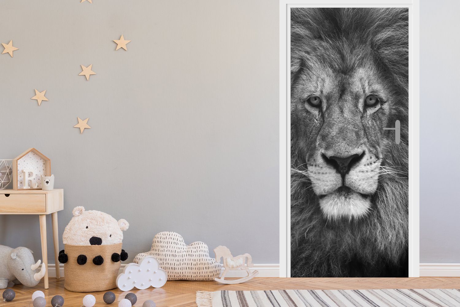 Löwe für Türaufkleber, cm weiß, Tierprofil Tür, MuchoWow St), Persischer bedruckt, Türtapete Matt, (1 in Fototapete 75x205 schwarz und