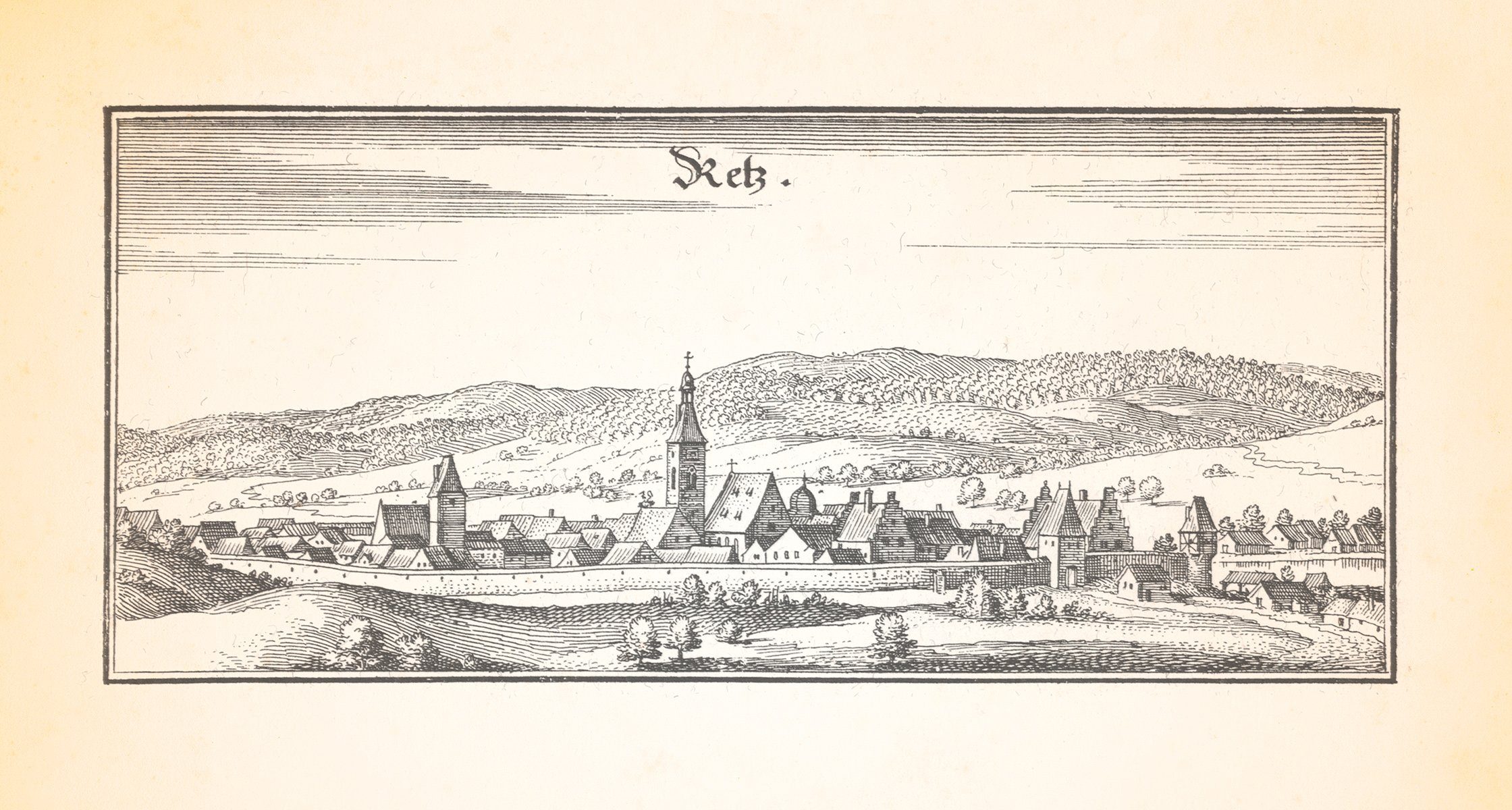 Kunstdruck Retz Rötz Schwarzach Burg Schwarzenburg Stadtpfarrkirche Kupferstich M