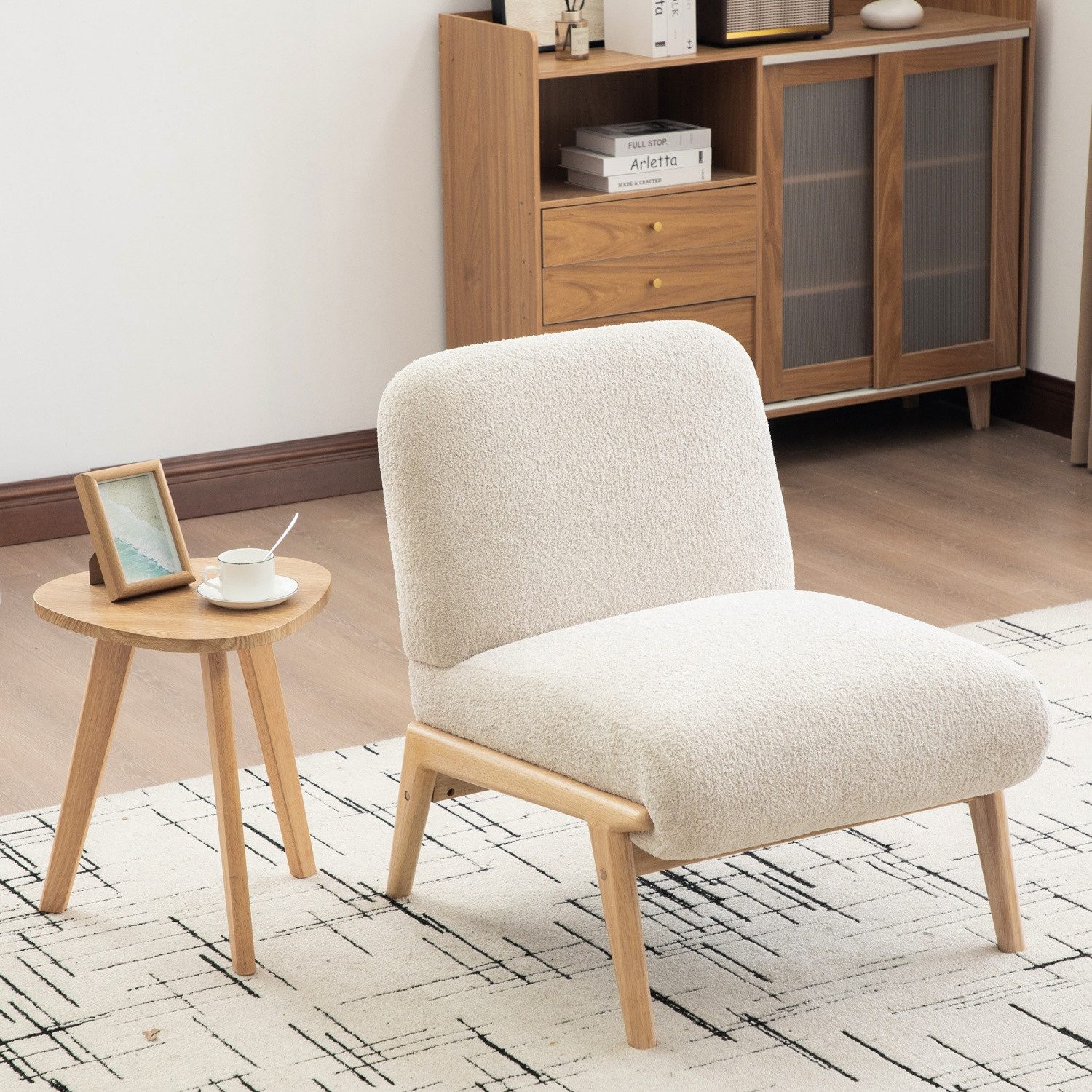 ANYSUN Loungesessel Loungesessel für Wohnzimmer, Chenille mit stabiles Holzgestell (Skandinavischer Stoff-Einzelstuhl), für Wohnzimmer, Schlafzimmer, Balkon, Wartezimmer & Wohnung