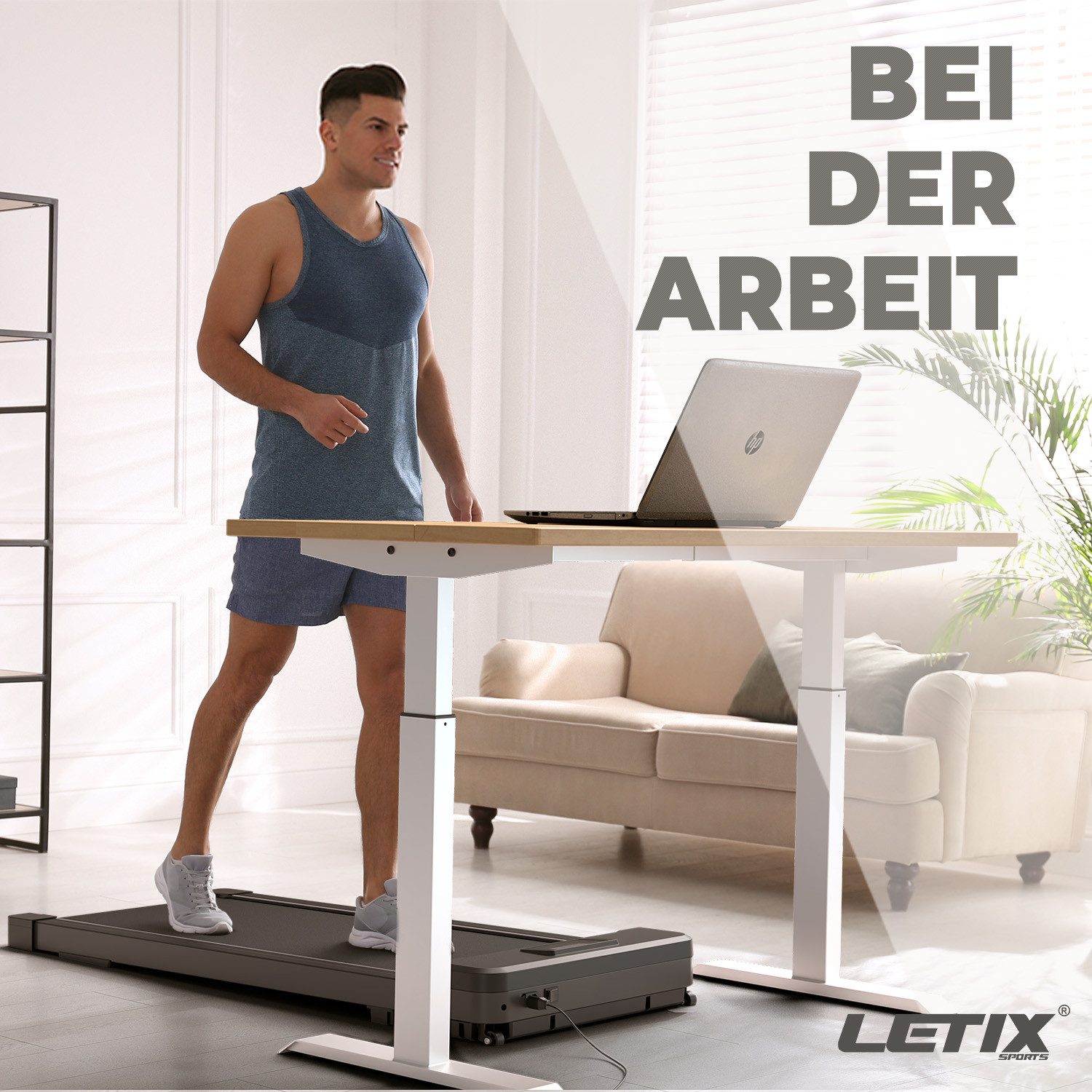 Letix Sports Laufband DeskWalk Motorisiertes Fitnessgerät (mit LCD-Display, Schreibtisch Heimtrainer Elektrisch für zu Hause und Büro)