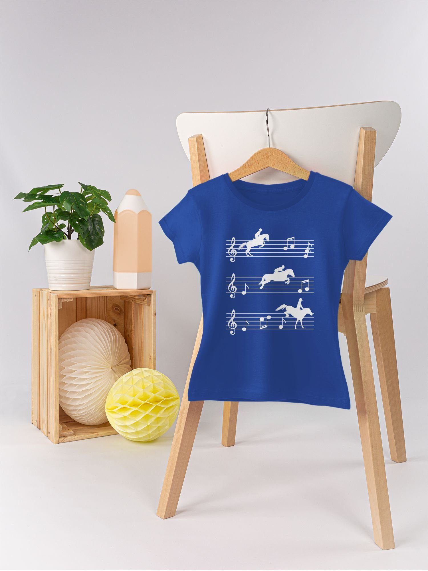Royalblau Musiknoten T-Shirt Pferd - auf weiß Pferde Shirtracer 3
