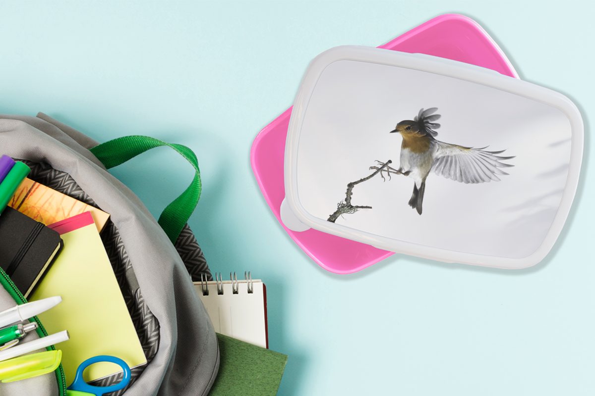 rosa Brotdose Vogel, Lunchbox Erwachsene, (2-tlg), Snackbox, Kunststoff Brotbox Kunststoff, MuchoWow für Mädchen, Kinder, Nahaufnahme