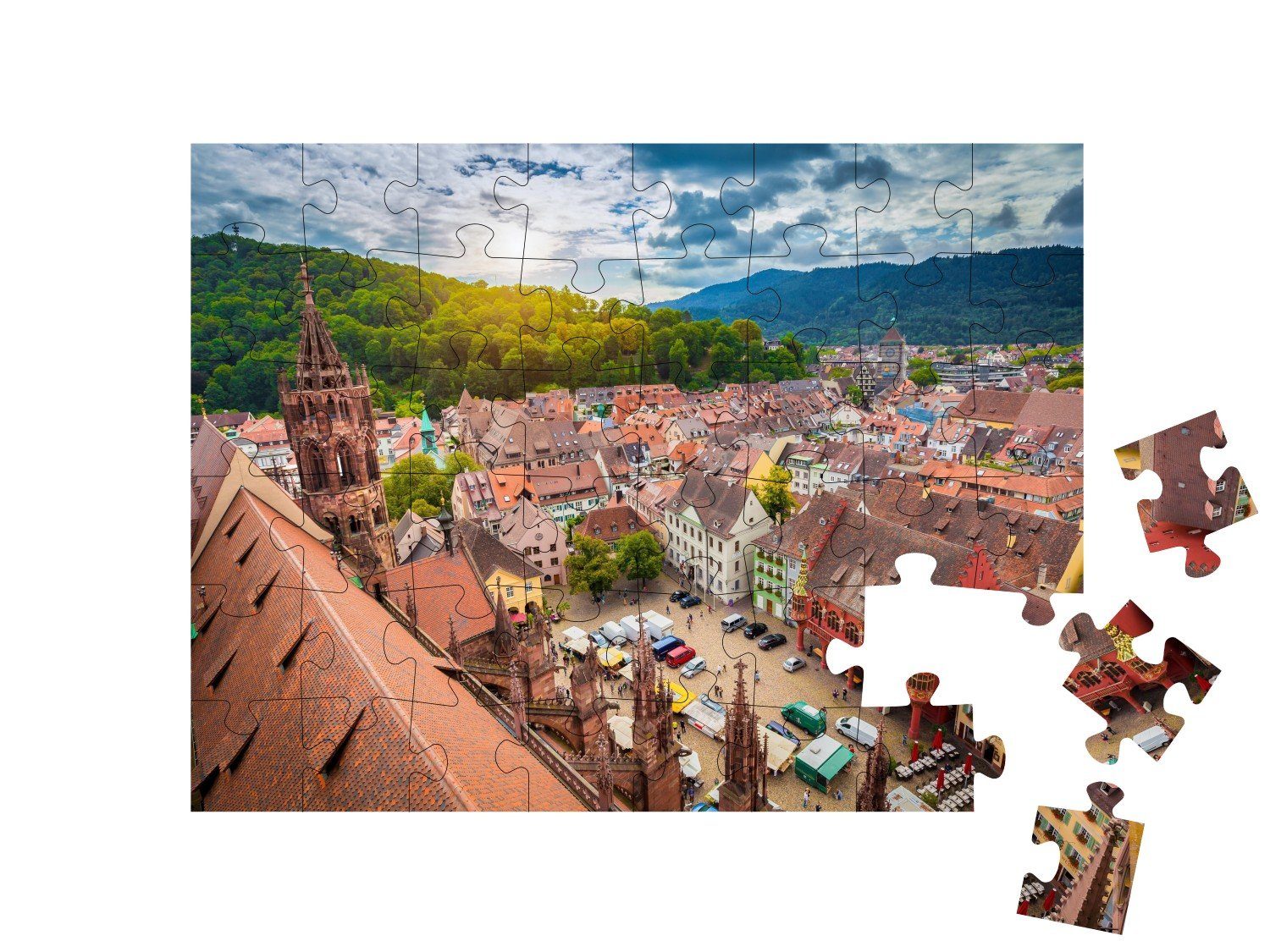 Freiburg, Deutschland, Münster puzzleYOU puzzleYOU-Kollektionen Puzzle 48 Historisches Münster, Freiburg, Zentrum Puzzleteile, von Freiburger