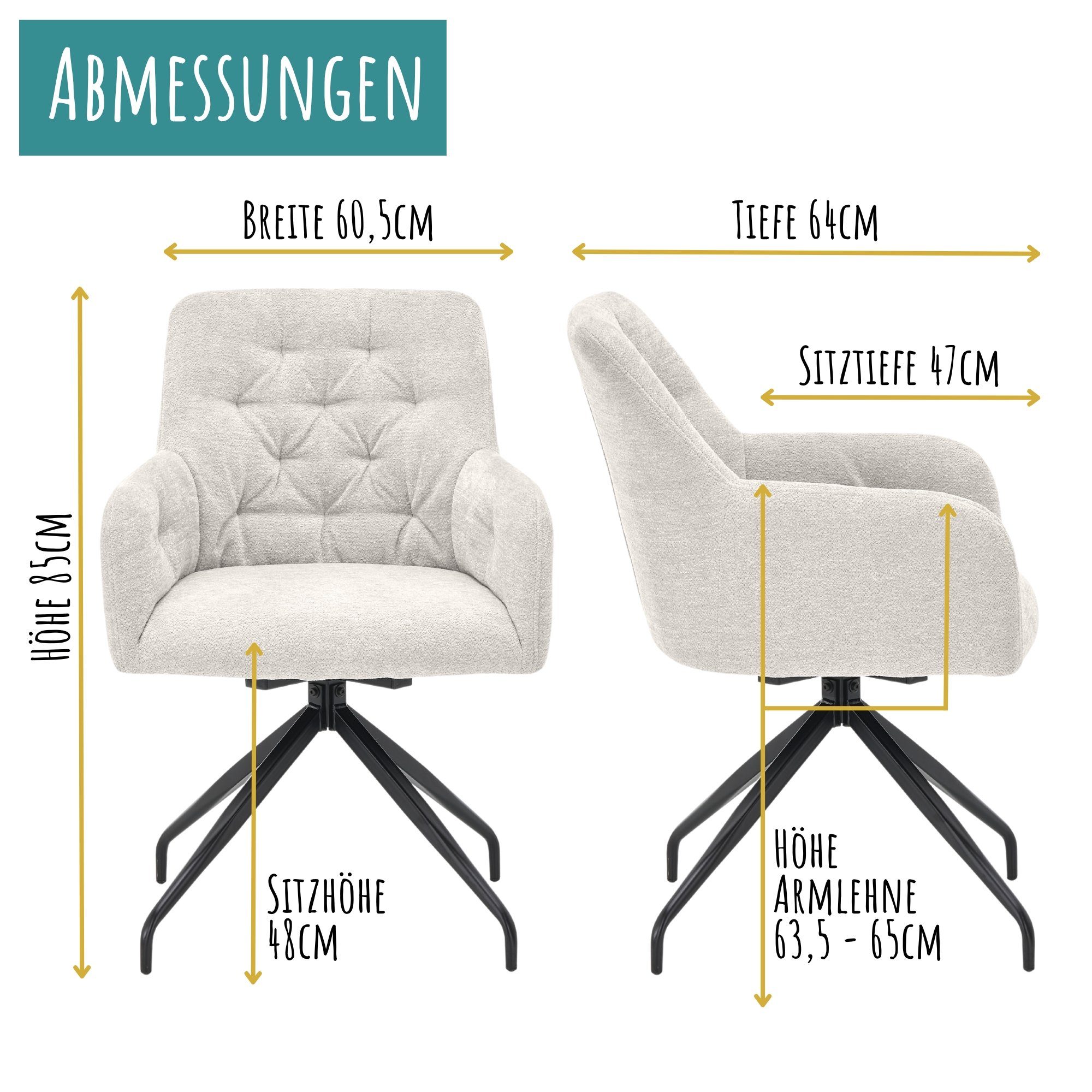 set one by Musterring Armlehnstuhl SEATTLE (2er Set), Esszimmerstuhl 360° drehbar mit gepolsterter Arm- & Rückenlehne