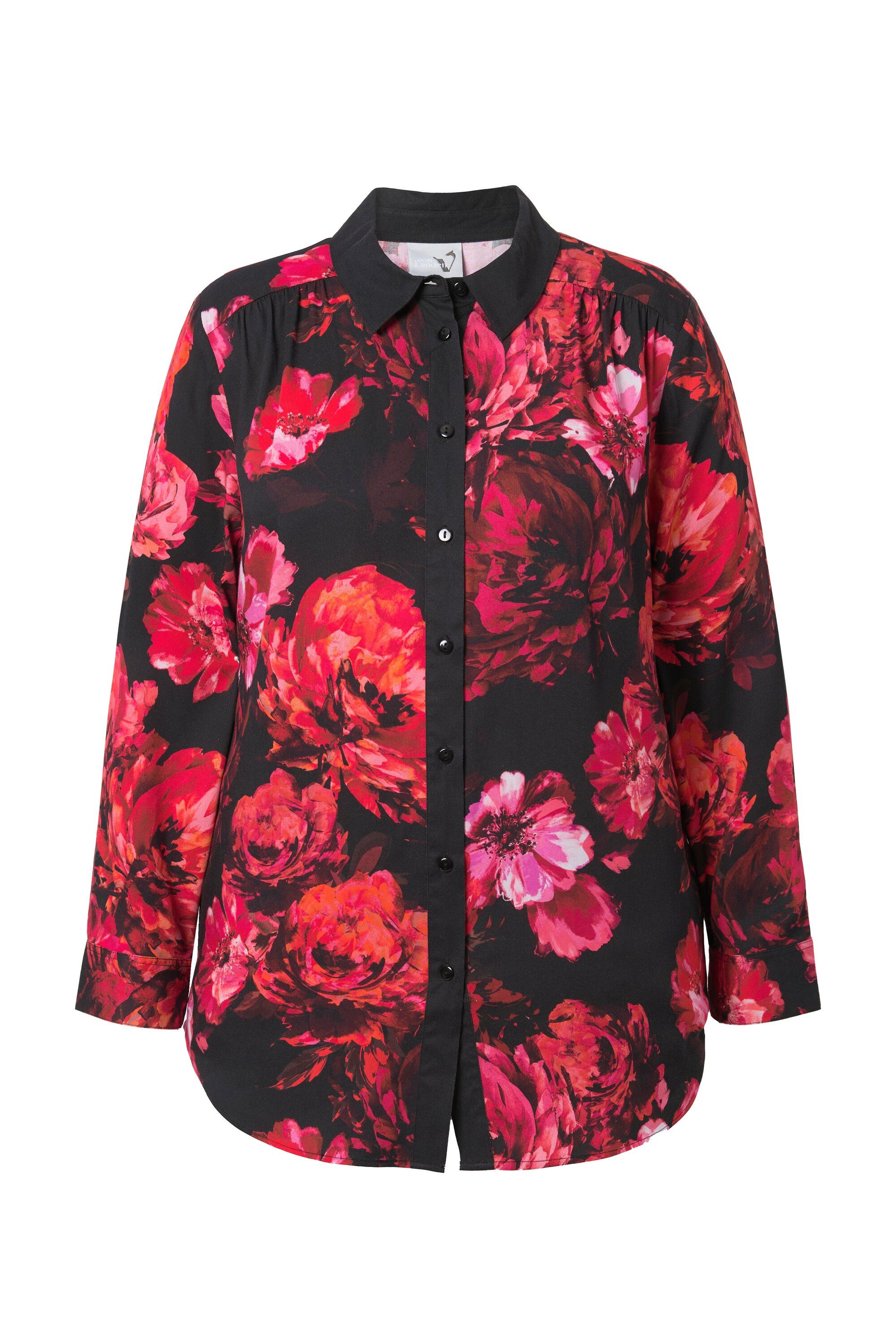 Ulla Popken Hemdbluse Hemdbluse Rosen Hemdkragen Langarm