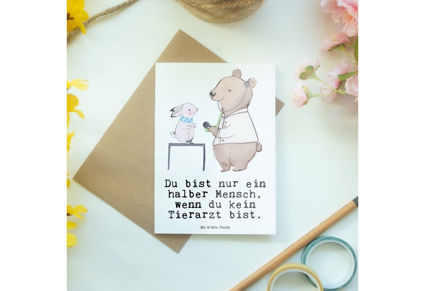 Thumbnail - Mr. & Mrs. Panda Grußkarte Tierarzt Herz - Weiß - Geschenk, Grußkarte, Hochzeitskarte, Karte, Ei, Einzigartiges Design