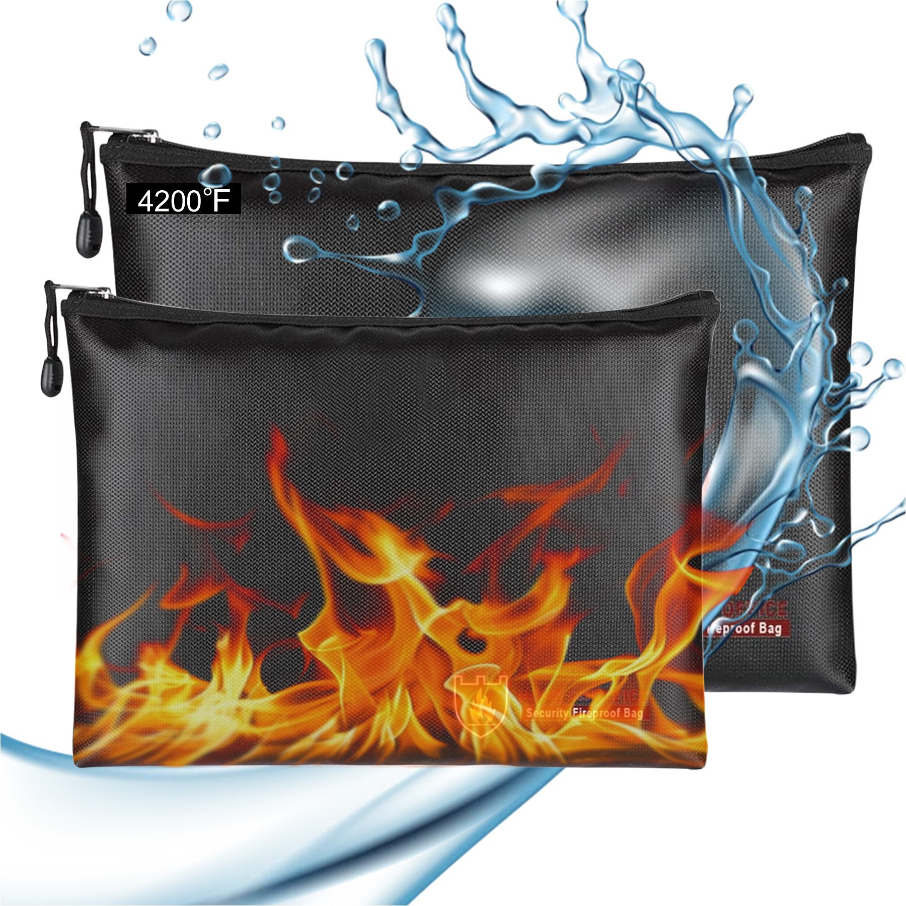 Mutig Dokumententasche 2 Stück Feuerfeste Dokumententasche(34x25cm+20x29cm,4200) (Feuerfeste Geldtasche, Tresor Feuerfest Wasserdicht Geldscheine, Aufbewahrung Aktentasche, Für Dokumente, Geld, Passport, Bankdatei, Bargeld), für Zuhause, Büro und Reisen – ideal für Familien und Geschäftsleute