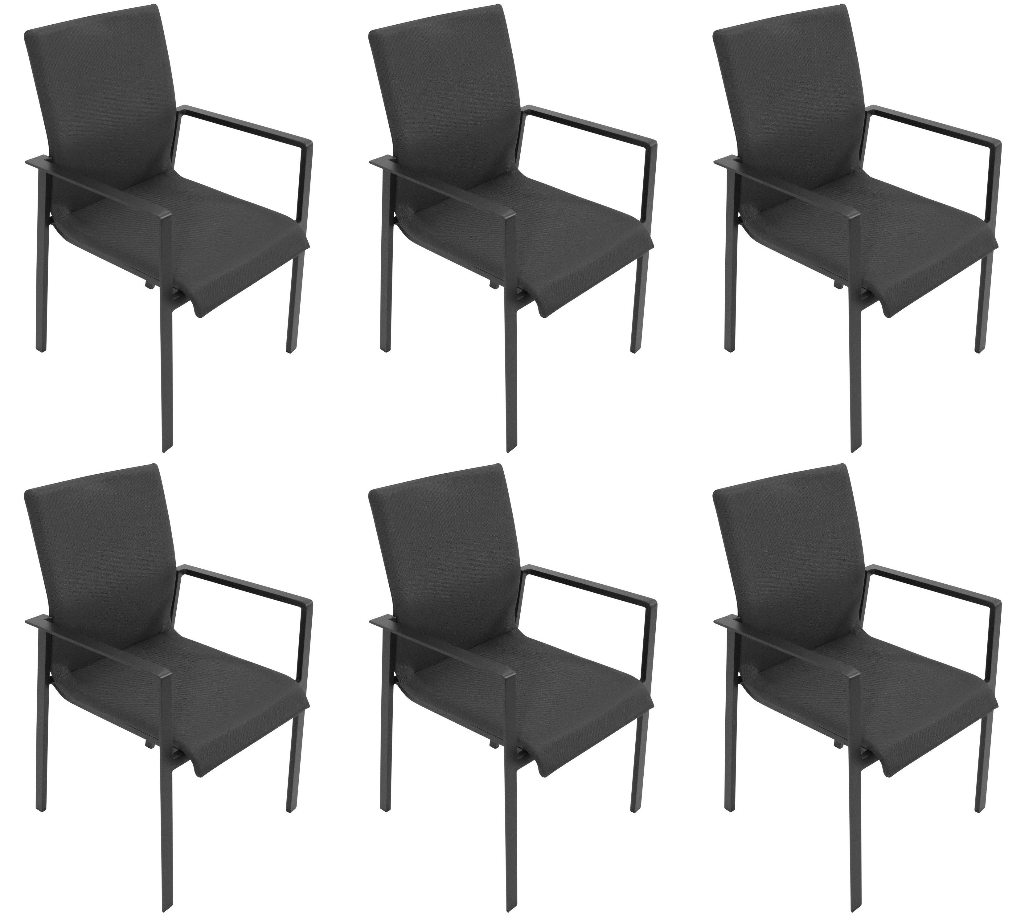 DEGAMO Gartenstuhl ALMADA schnelltrocknend (6er Set, 6 St), Aluminum anthrazit, Sitzfläche gepolstert grau, stapelbar, wetterfest