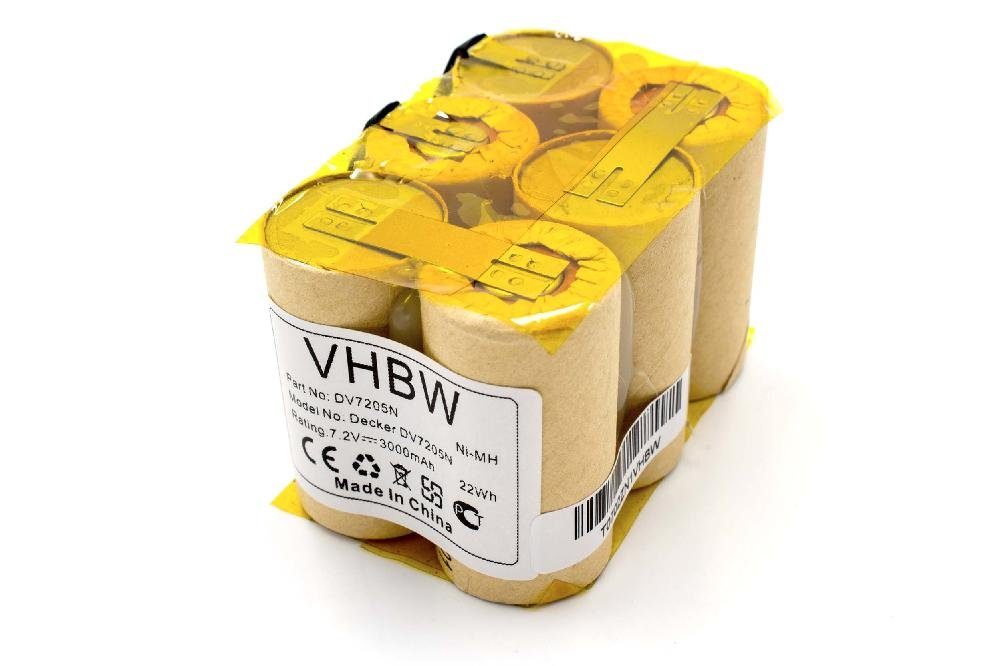 vhbw kompatibel mit Black & Decker DV7205N, DV7205 Staubsauger-Akku NiMH 3000 mAh (7,2 V)