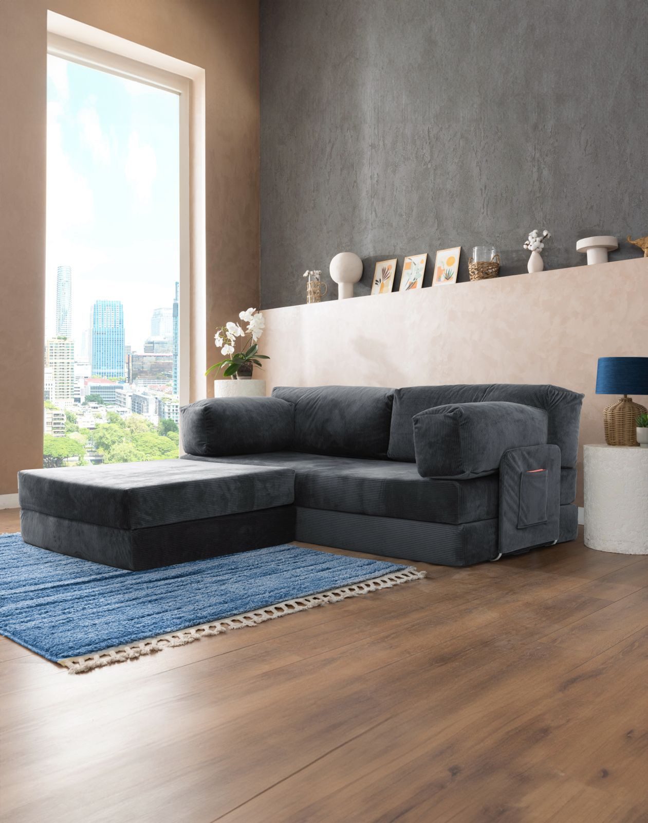 Wuuh Ecksofa Teddy Ecksofa, 3-in-1 Nutzung: Als Ecksofa, Liegensofa