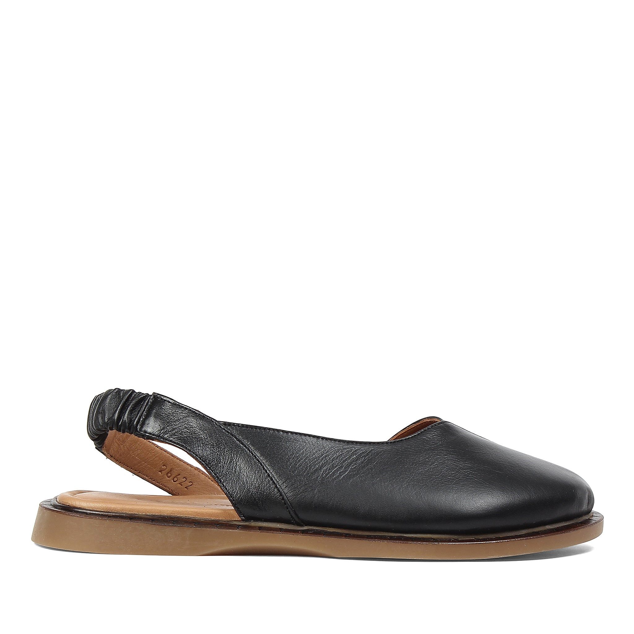 Celal Gültekin Flache Slingback Ballerina Runde Kappe Damen Ballerina Glattleder, elastischer Slingback, Echtleder-Futter, Schwarz, 39