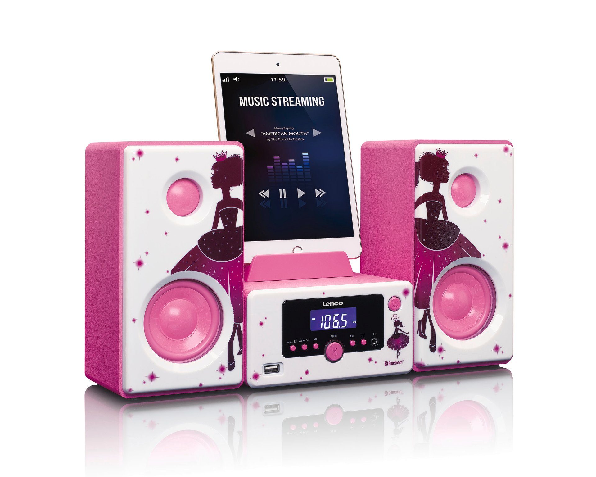 Lenco MC-020 Mikro-Stereoanlage Microanlage W) (FM-Tuner, Bluetooth und 5 FM-Radio mit Pink;Weiß