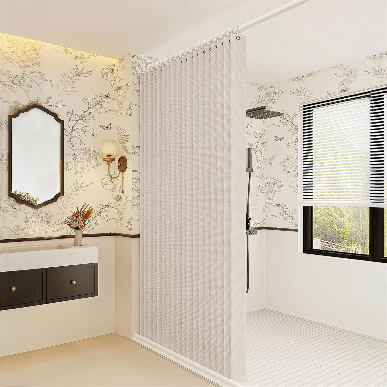 Agger Duschvorhang Wasserdichter Magnet-Falt-Duschvorhang, Verdickter Leinenoptik-Vorhang Breite 200 cm (1-tlg), Ideal für Badezimmer, Türrahmen, Schlafzimmer und als Raumteiler