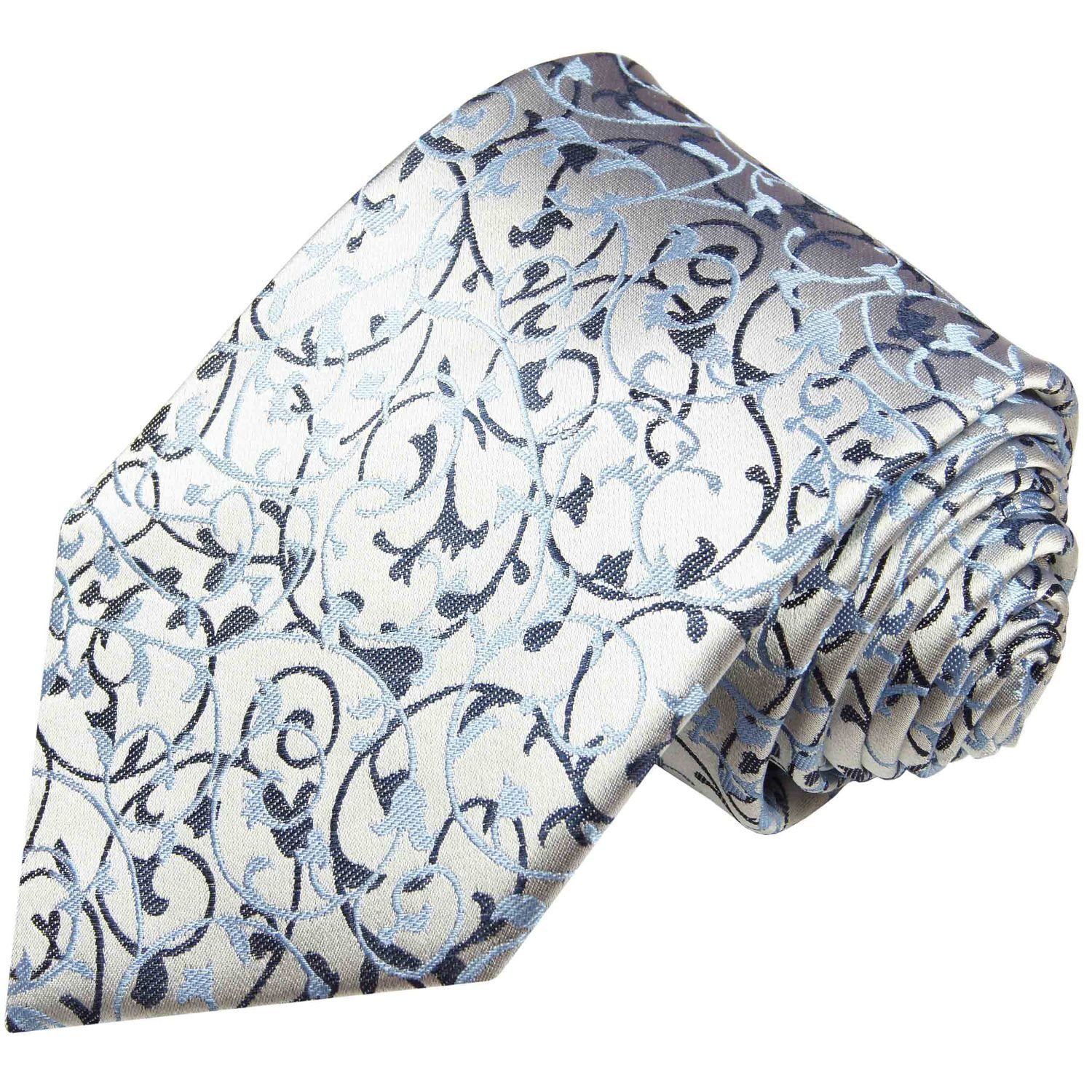 Paul Malone Krawatte »Designer Seidenkrawatte Herren Schlips blau silber  floral 100% Seide« Breit (8cm), silber blau 907