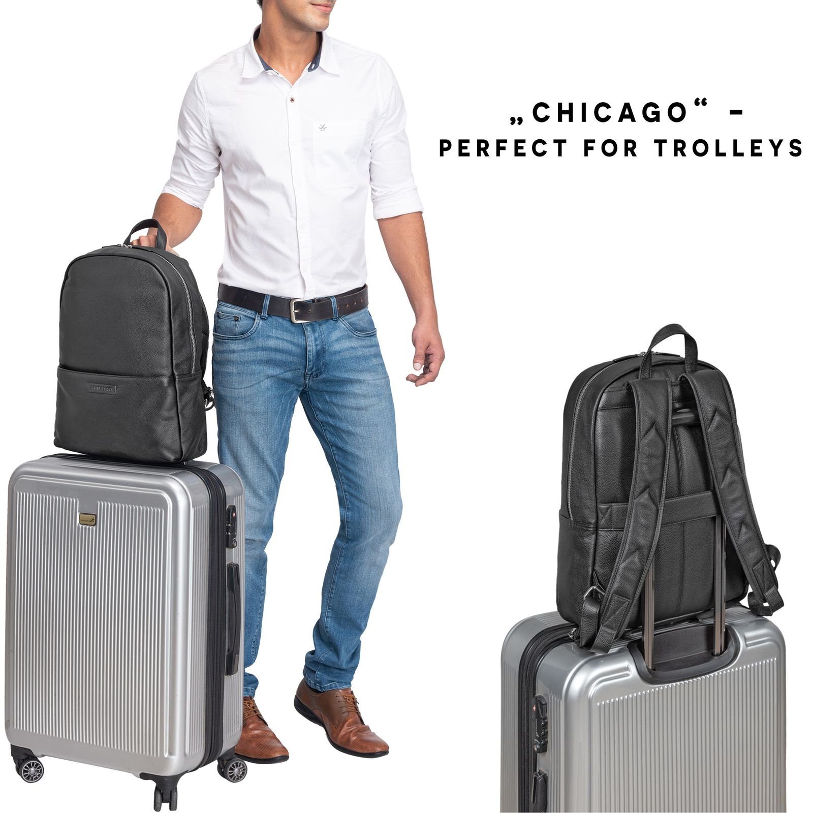 STILORD Notebook-Rucksack "Chicago" Leder Rucksack mit Laptopfach 13,3 Zoll