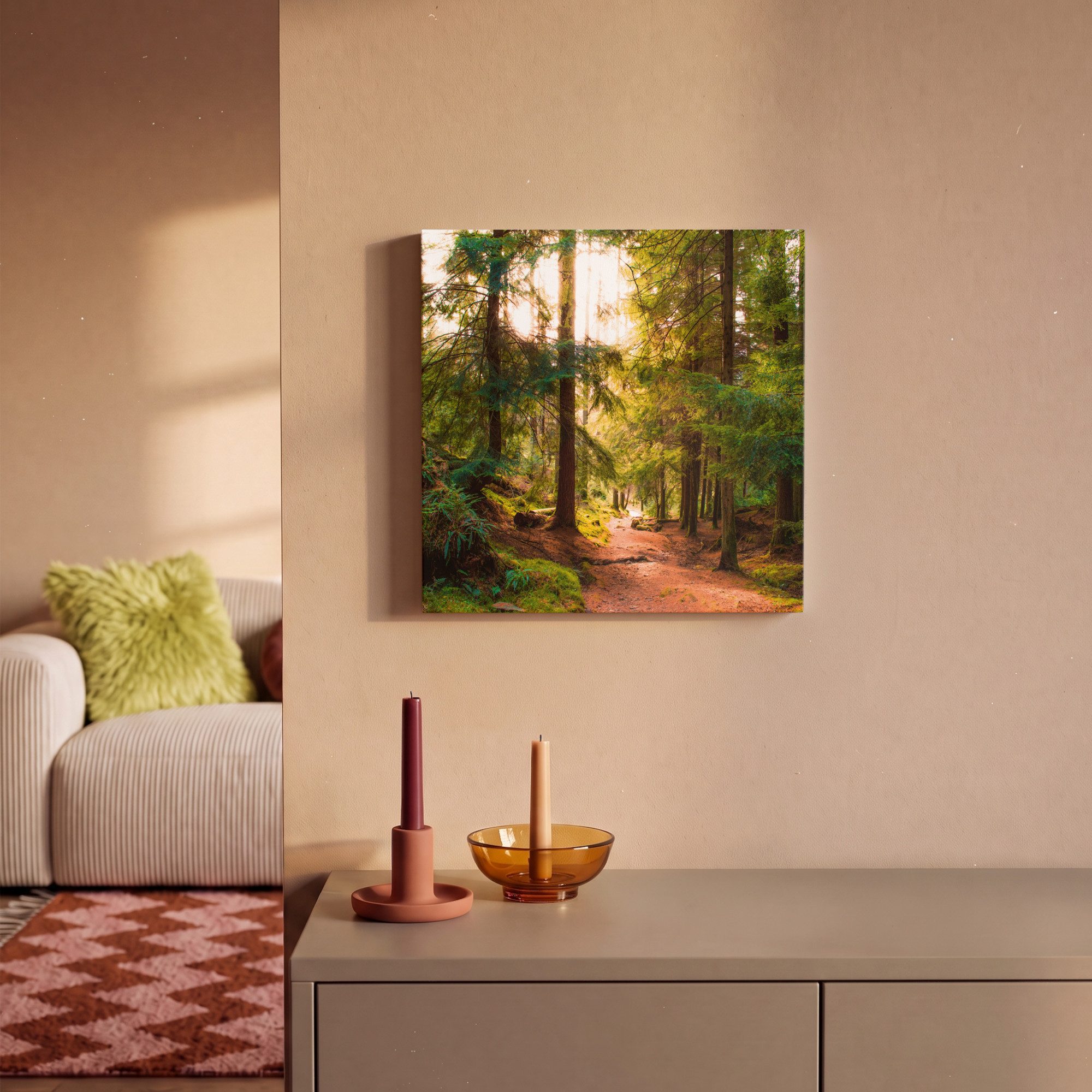 OneMillionCanvasses® Leinwandbild Wald - Weg - Bäume - Grün - Sonne - Natur, Fotodruck (1 St), Leinwand Canvas Wandbild, Wanddekoration 20x30 cm – Bild 2 von 5