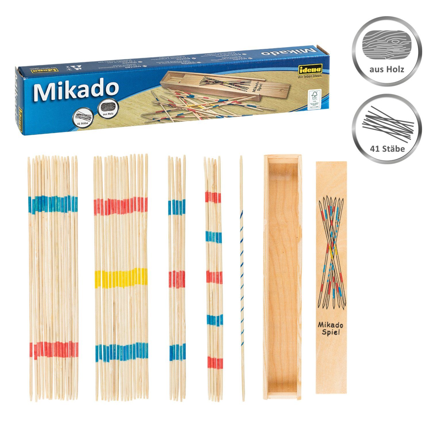 Idena Spiel Idena 6060012 - Strategiespiel Mikado mit praktischer Holzbox, Bambus-