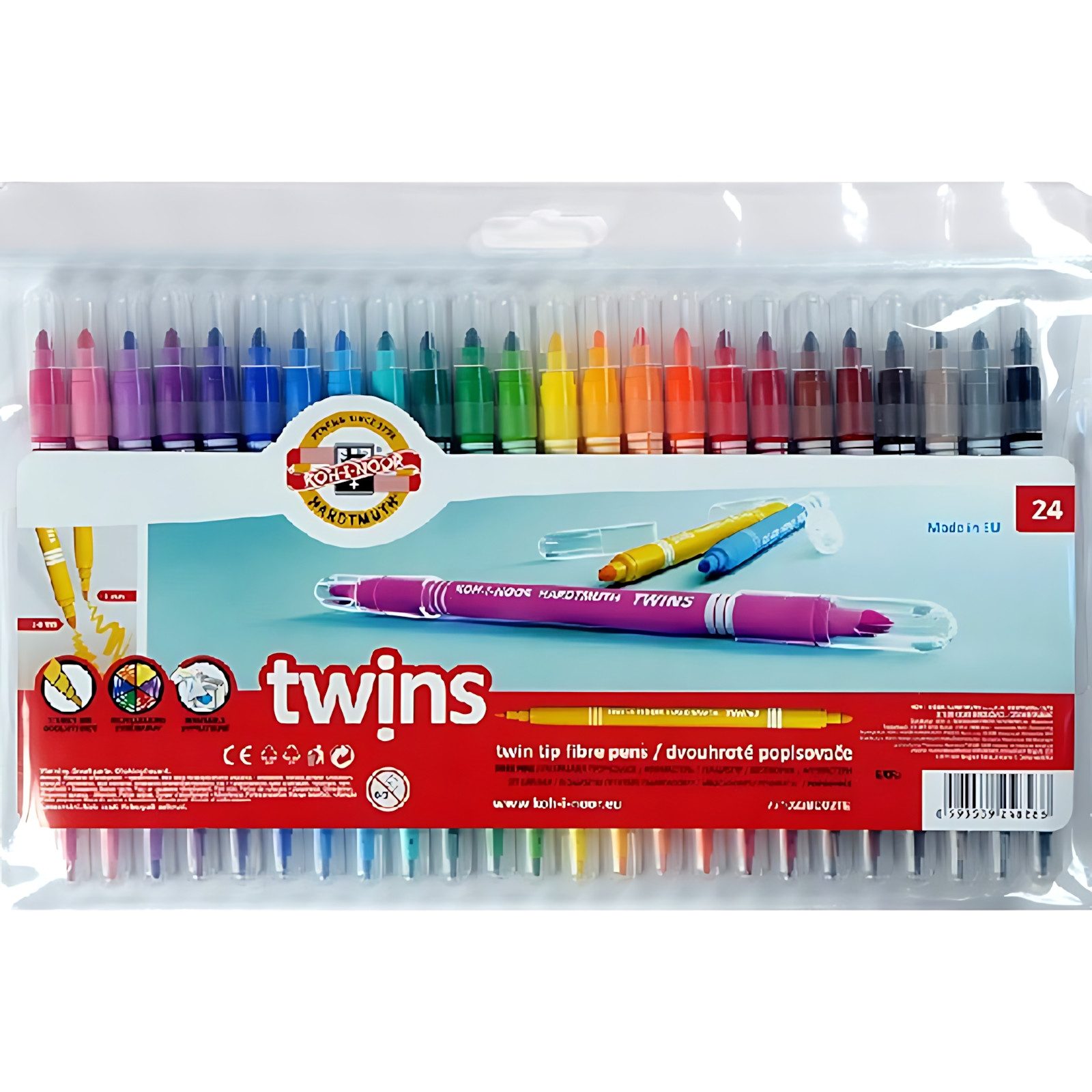 KOH-I-NOOR Malstift KOH Fasermaler Doppelfaserpens Dick - Dünn 24er PP-Hülle