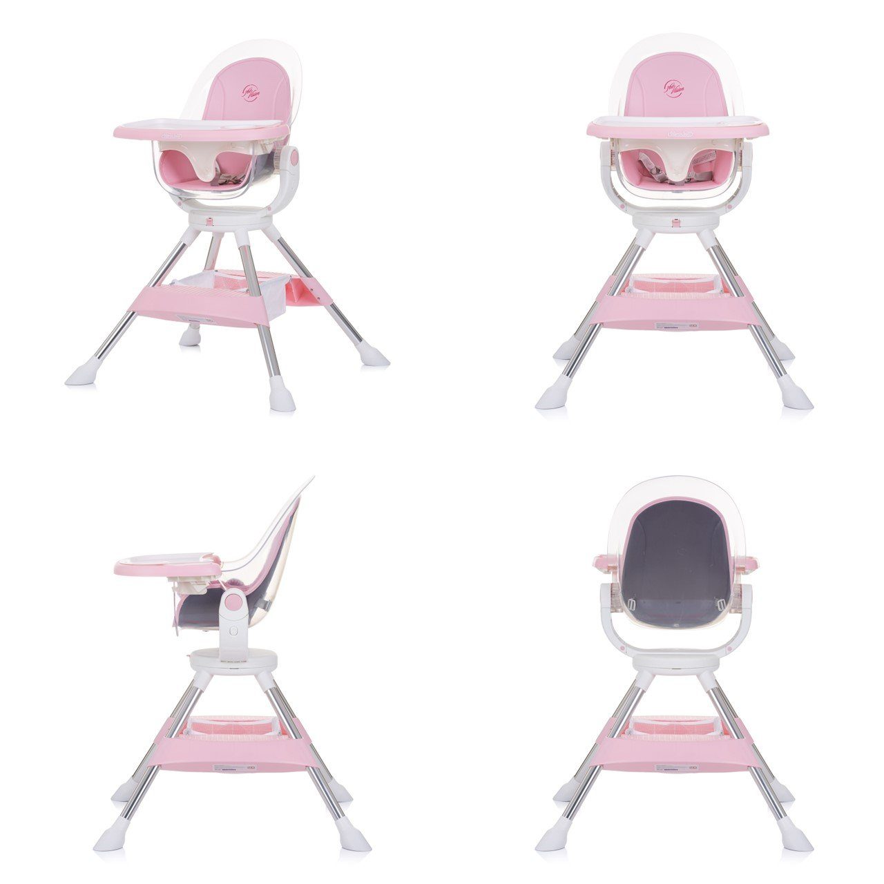 Chipolino Hochstuhl Kinderhochstuhl Vision, Sitz verstellbar drehbar, rosa 360° Rückenlehne