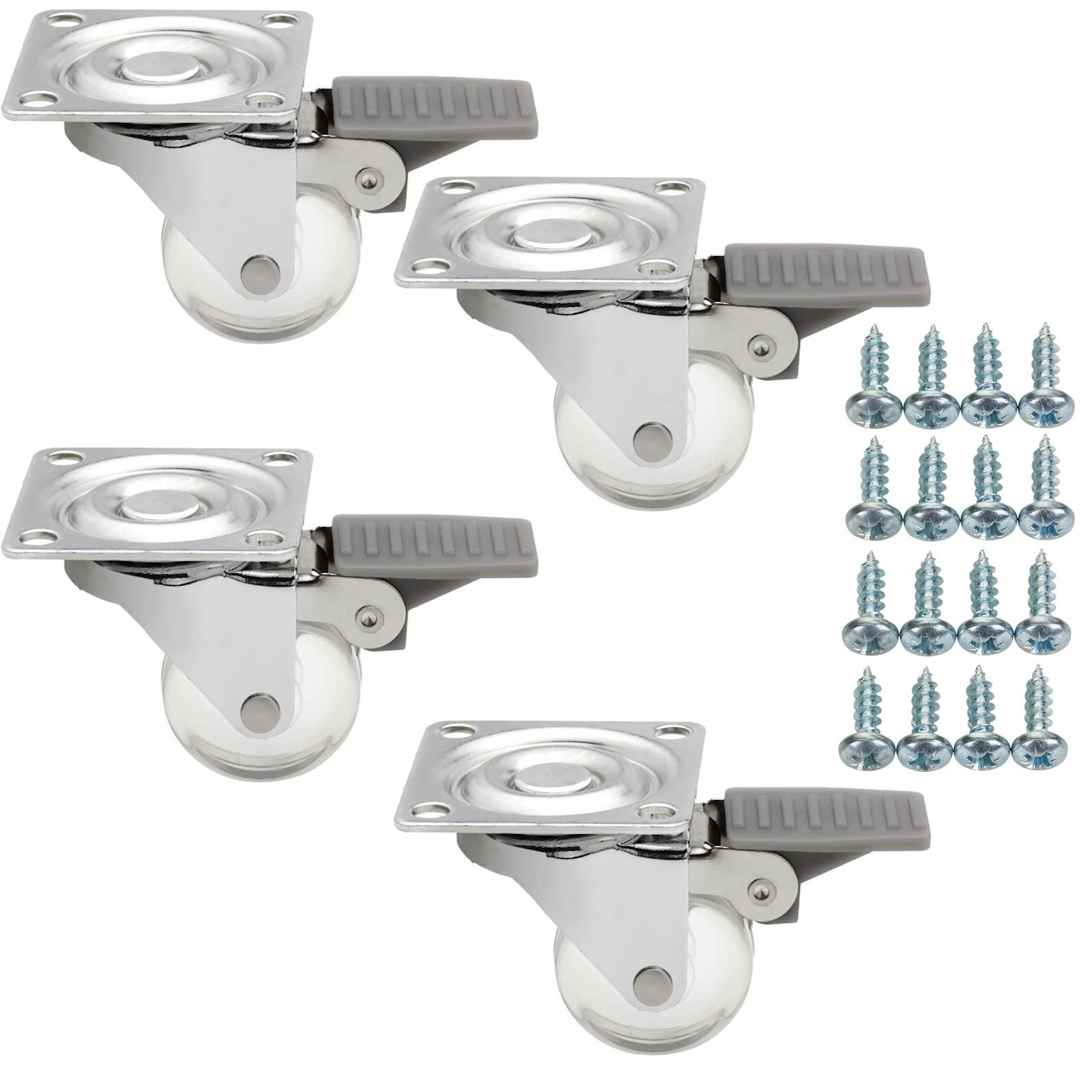SO-TECH® Möbelrolle Lenkrollen Transportrollen KIEL Ø 35 mm inkl. Schrauben, (4-St), transparent, mit Bremse, belastbar bis 25 kg pro Rolle